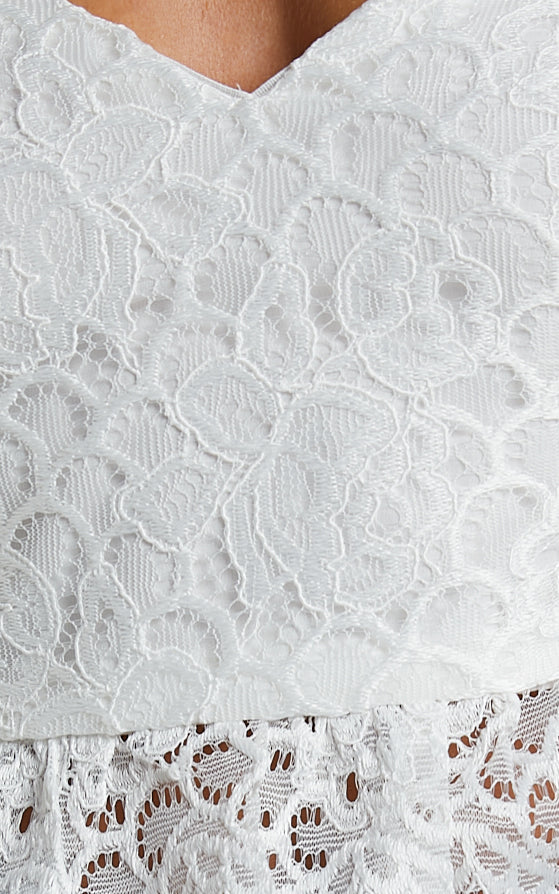 Fhely Top - Lace Puff Sleeve Corset Top in White