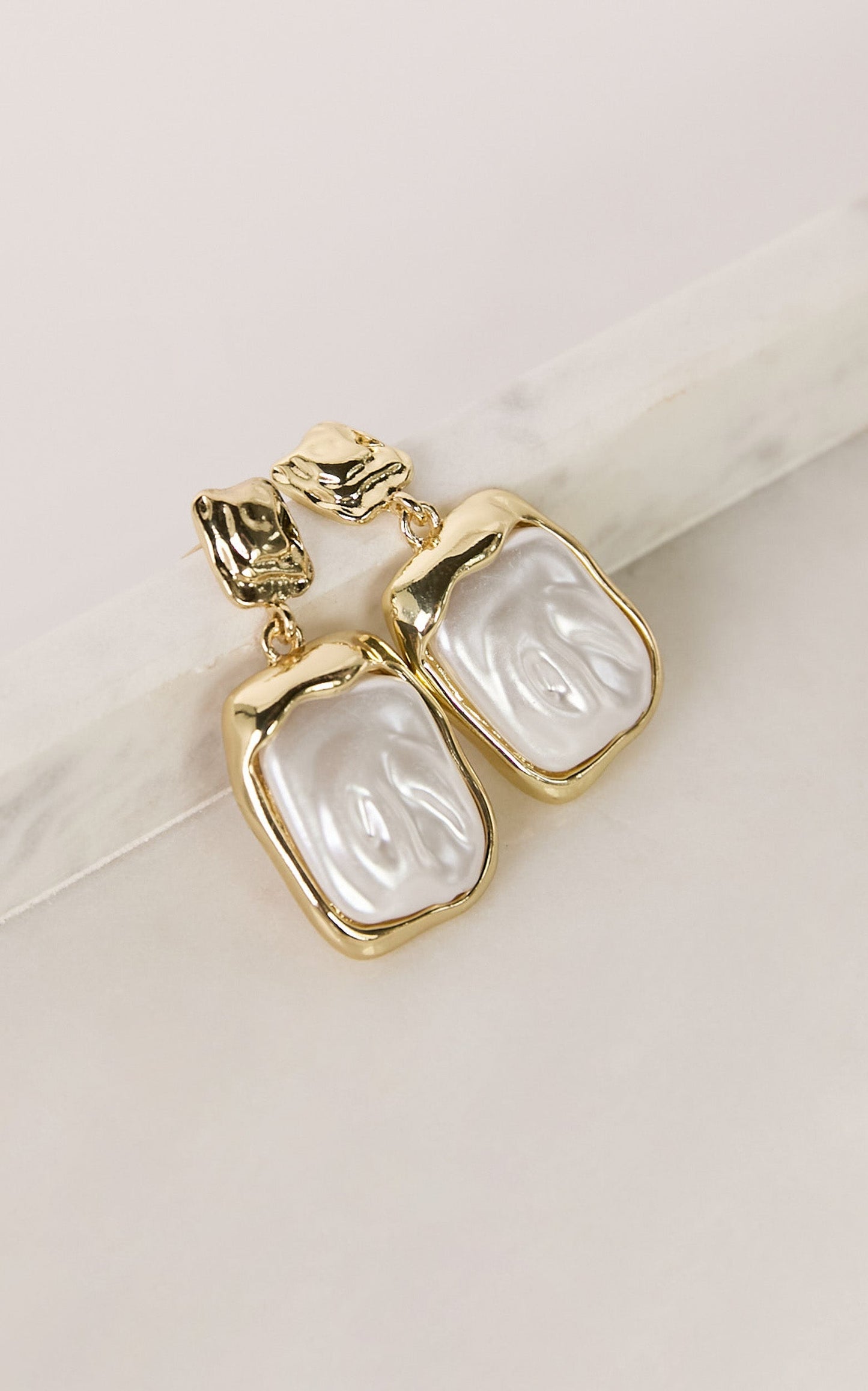Whitney Earrings - Square Pearl Earrings in Gold Pearl