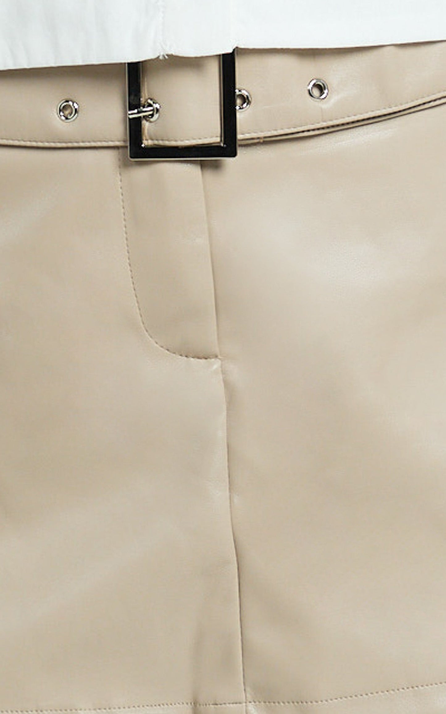 Freya Skort - Buckle Belt Faux Leather Skort in Stone