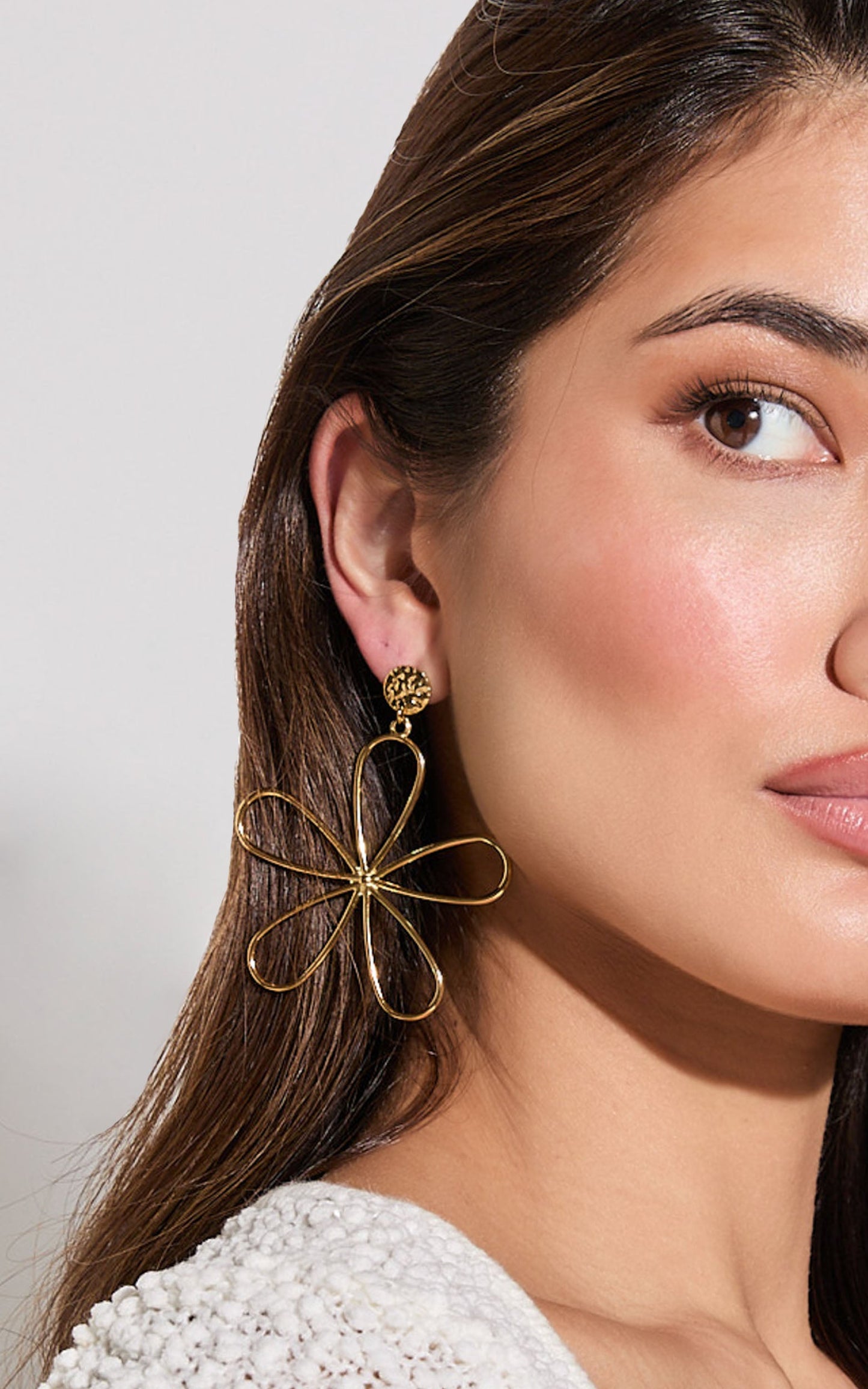 Frieda Earrings - Flower Shape Large Statement Earrings in Gold