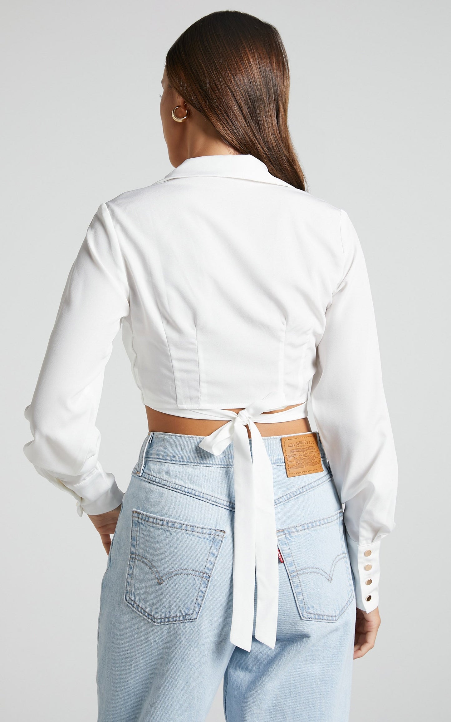 Friederike Shirt - Cropped Tie Back Wrap Shirt in White