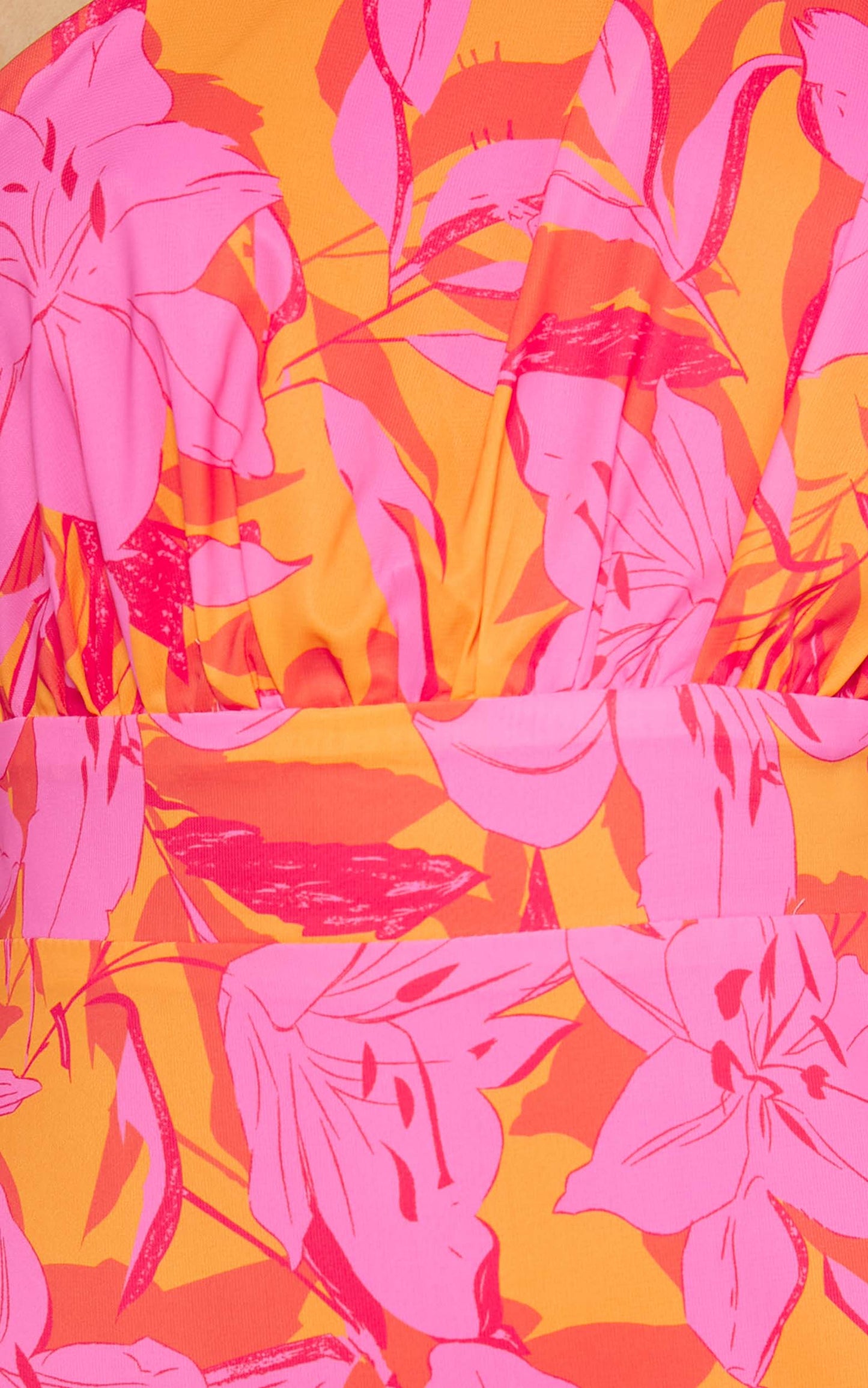 Georgine Midi Dress - One Shoulder Ruched Tiered Dress in PINK AND ORANGE
