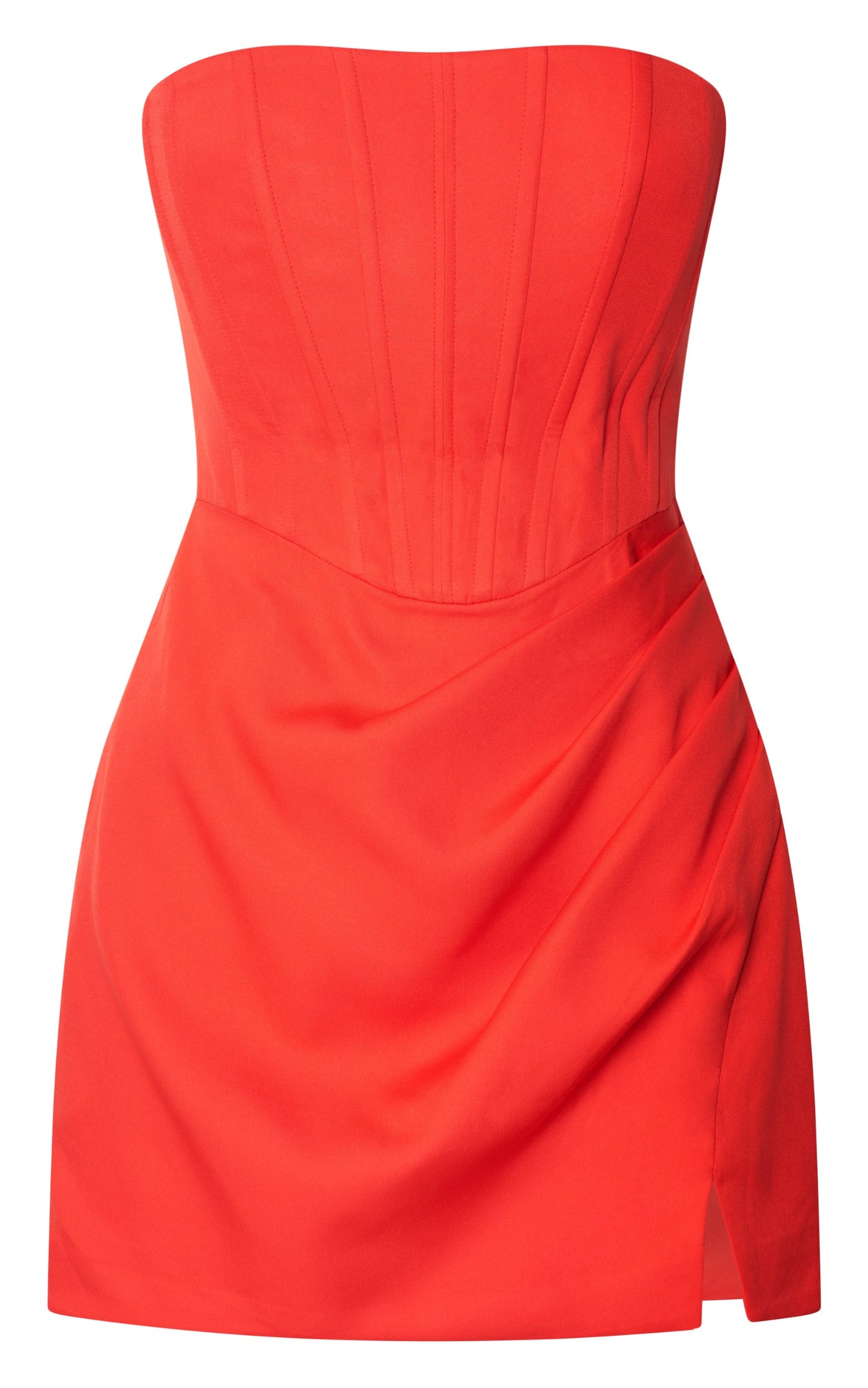 Avery Mini Dress - Strapless Corset Bodice Draped Dress in Orange