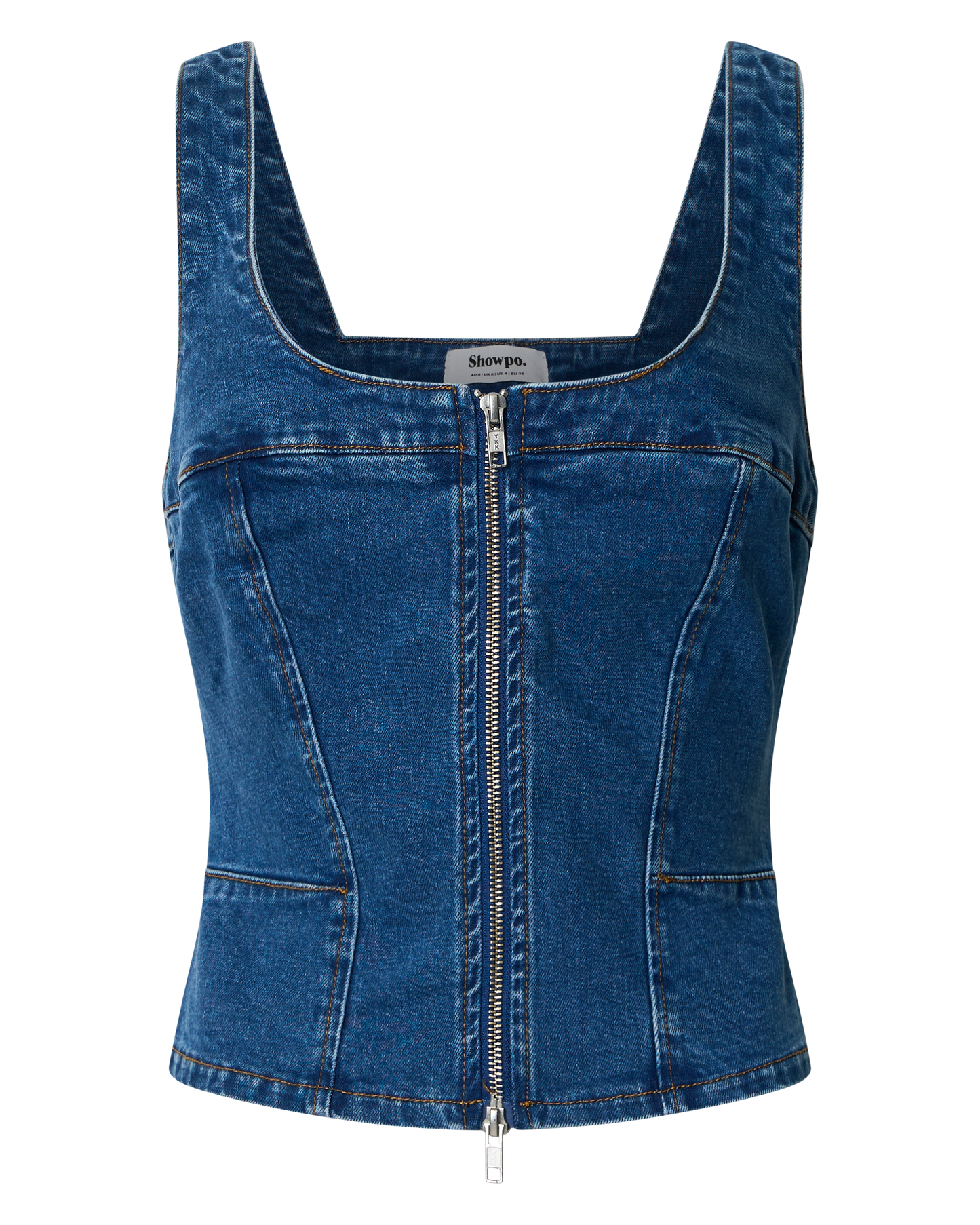 Bellerose Top - Front Zip Denim Fitted Top in Dark Blue Wash