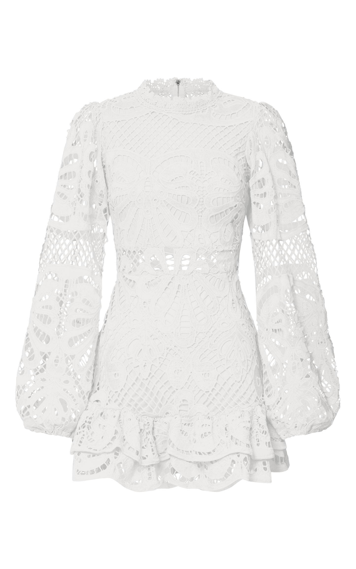 Kiss Me Now Mini Dress - Long Puff Sleeve Dress in White Lace
