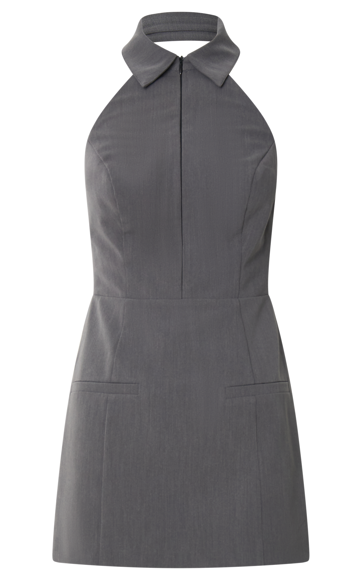 Latisha Mini Dress - Halter Collared Fitted Dress in Grey