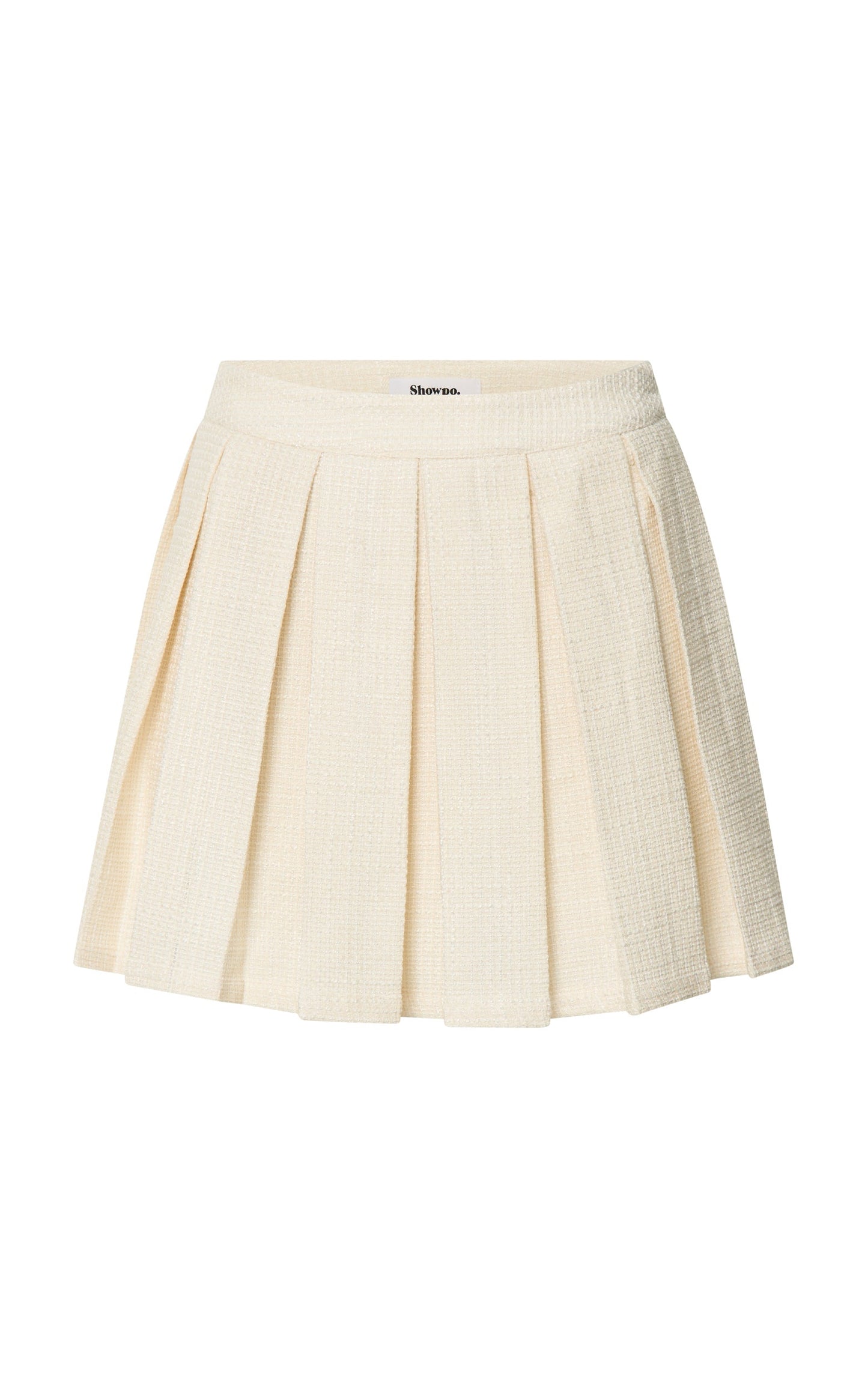 Maggie Mini Skirt - Pleated Mid Rise Boucle Skirt in Cream