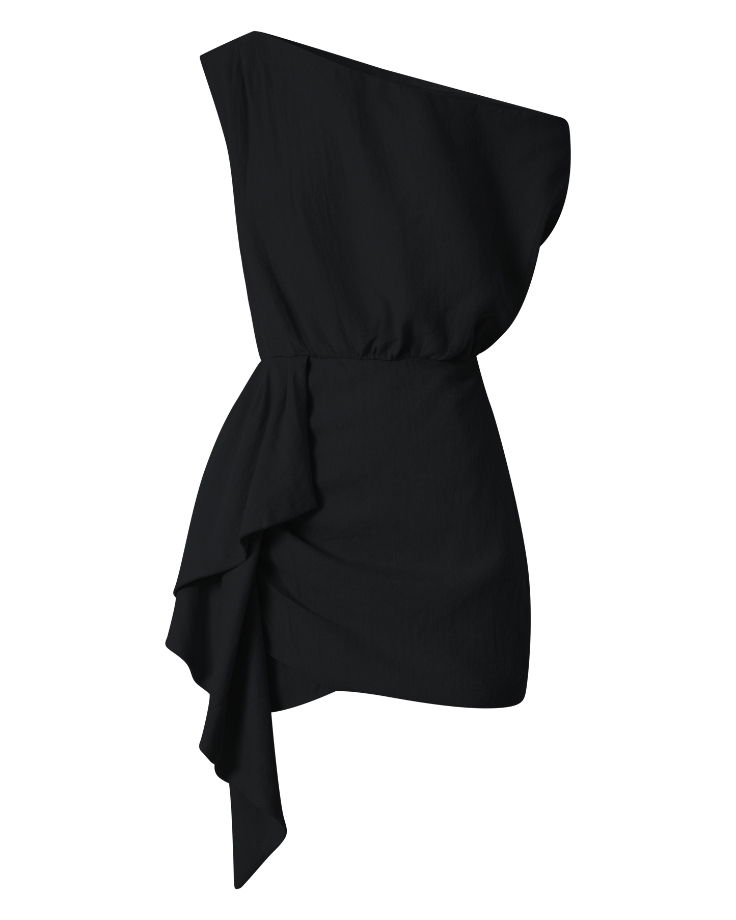 Niana Mini Dress - Drape One Shoulder Dress in Black