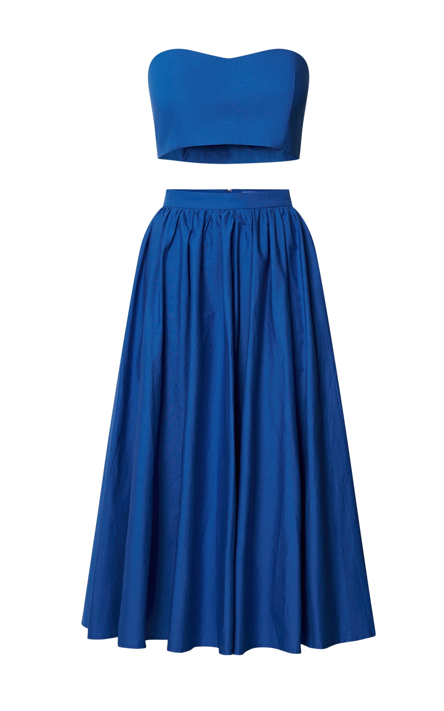 Olympia Two Piece Set - Strapless Corset Top and Full Midi Skirt Set in Cobalt Blue