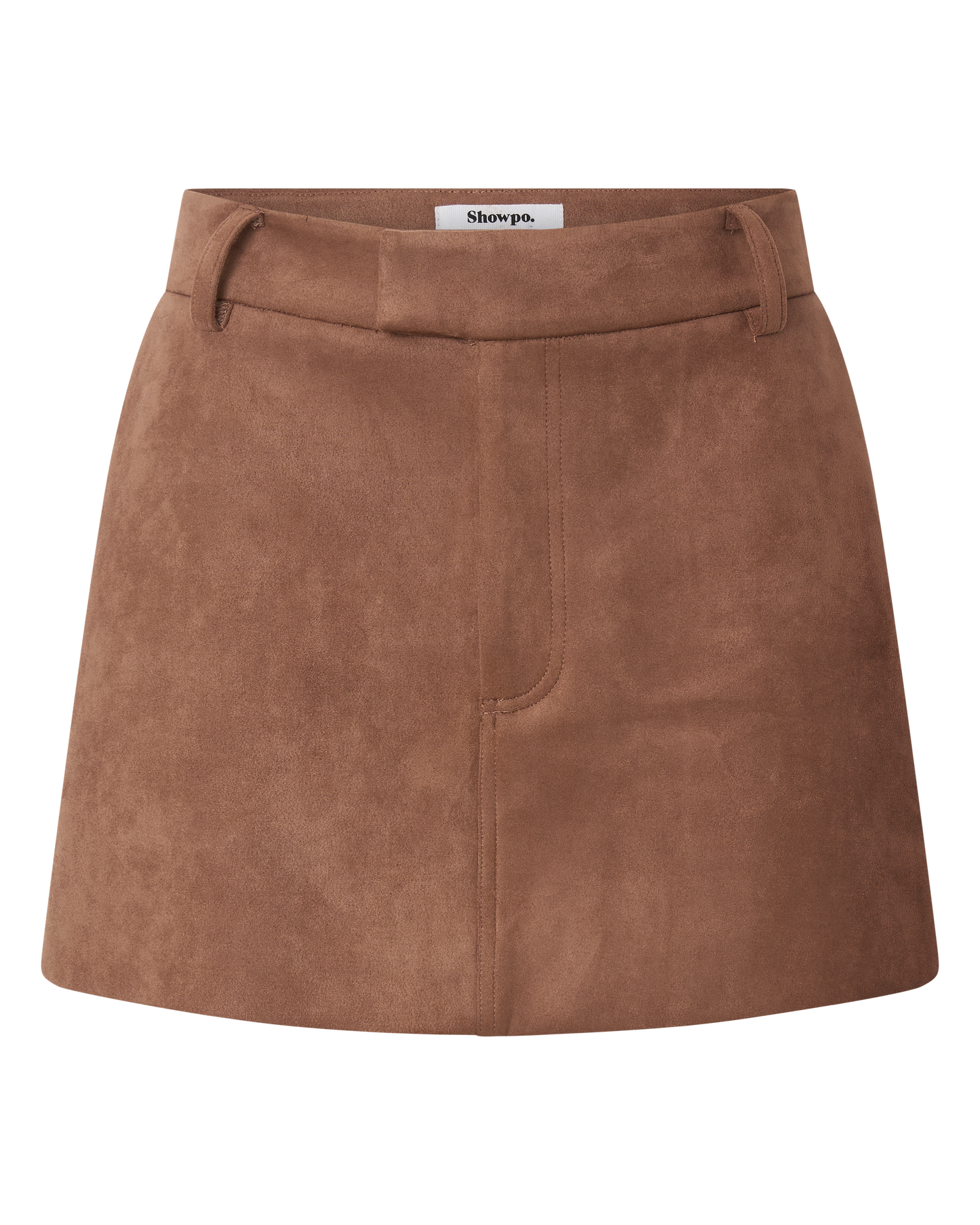 Priscilla Mini Skirt - Mid Waist Faux Suede Skirt in Brown Tan