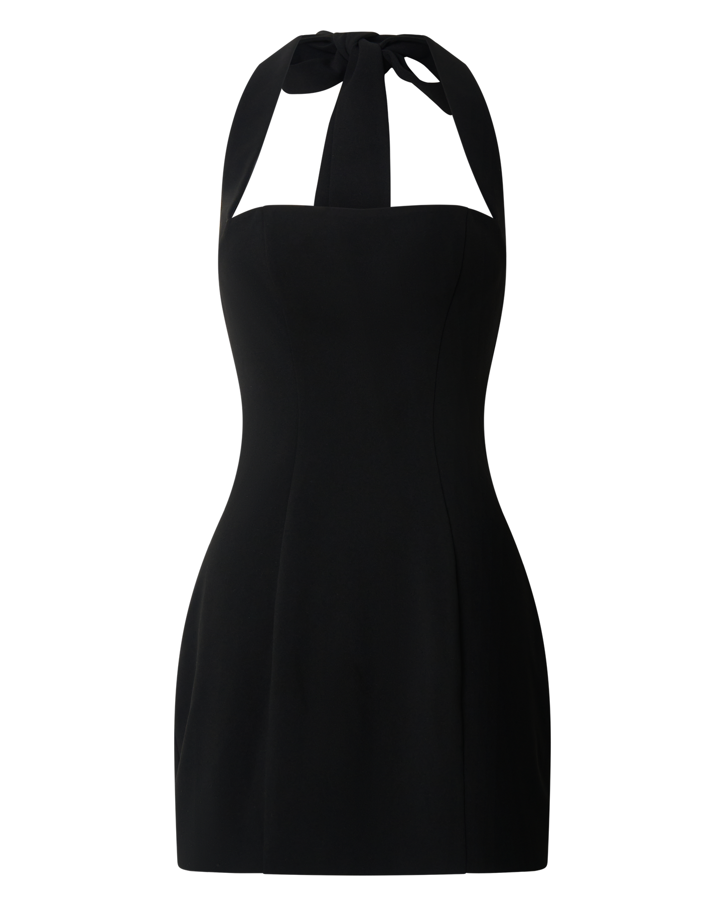 Zahra Mini Dress - Halter Tie Square Neck Bodycon Dress in Black
