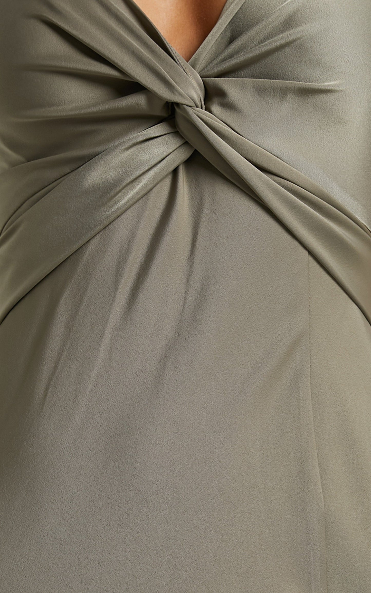 Gemalyn Midi Dress - Twist Front Thigh Split Dress in Olive