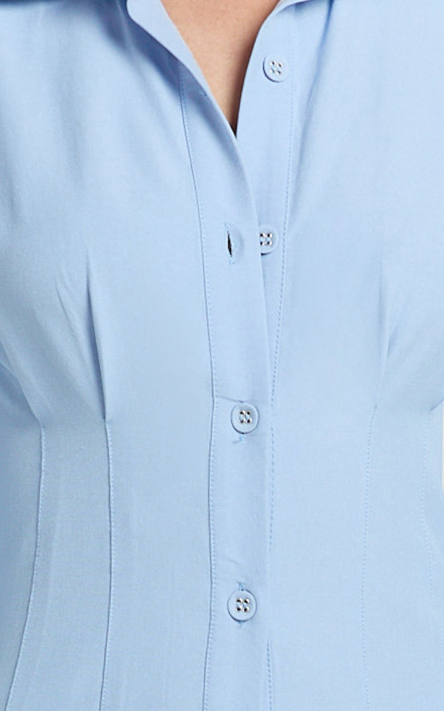 Genevieve Midi Dress - Slim Shirt Dress in Blue