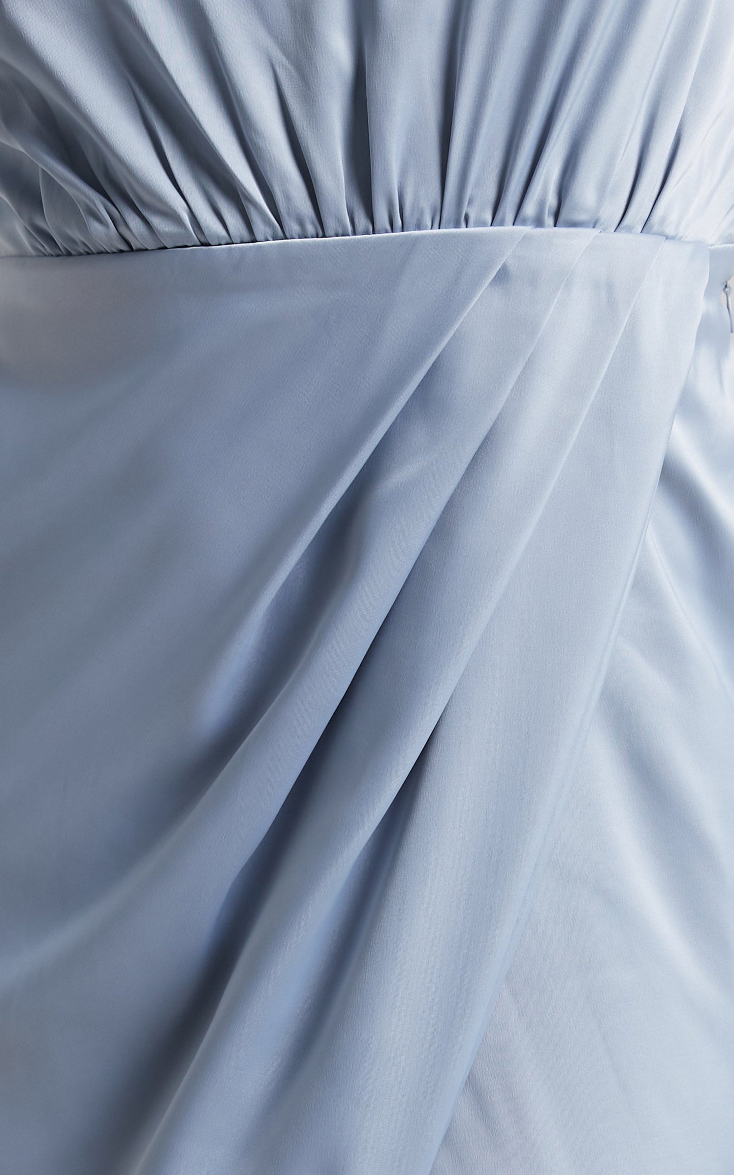 Genoise Midi Dress - One Shoulder Draped Asymmetric Satin Dress in Pale Blue