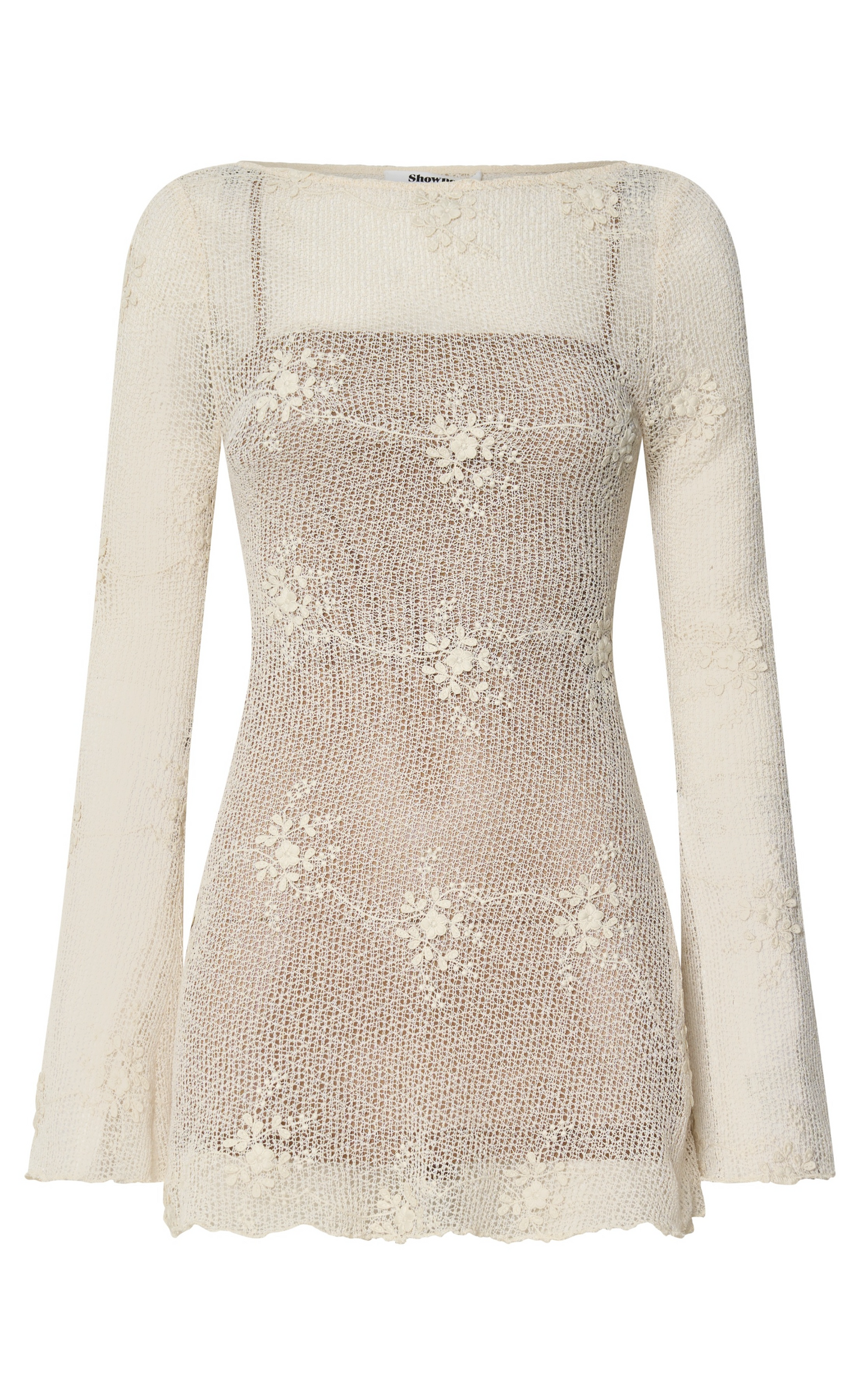 Hinata Mini Dress - Crochet Flared Sleeve Fit And Flare Dress in Ivory
