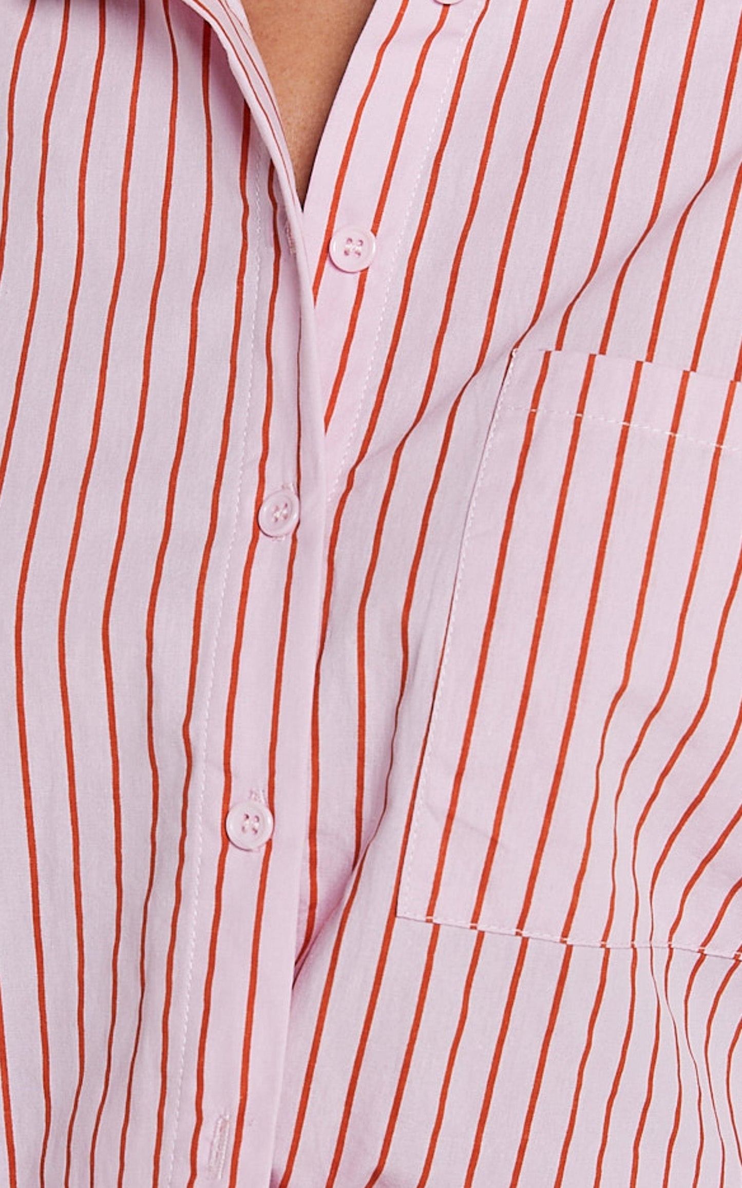 Gijon Shirt - Collared Button Through Shirt in Pink and Red Stripe