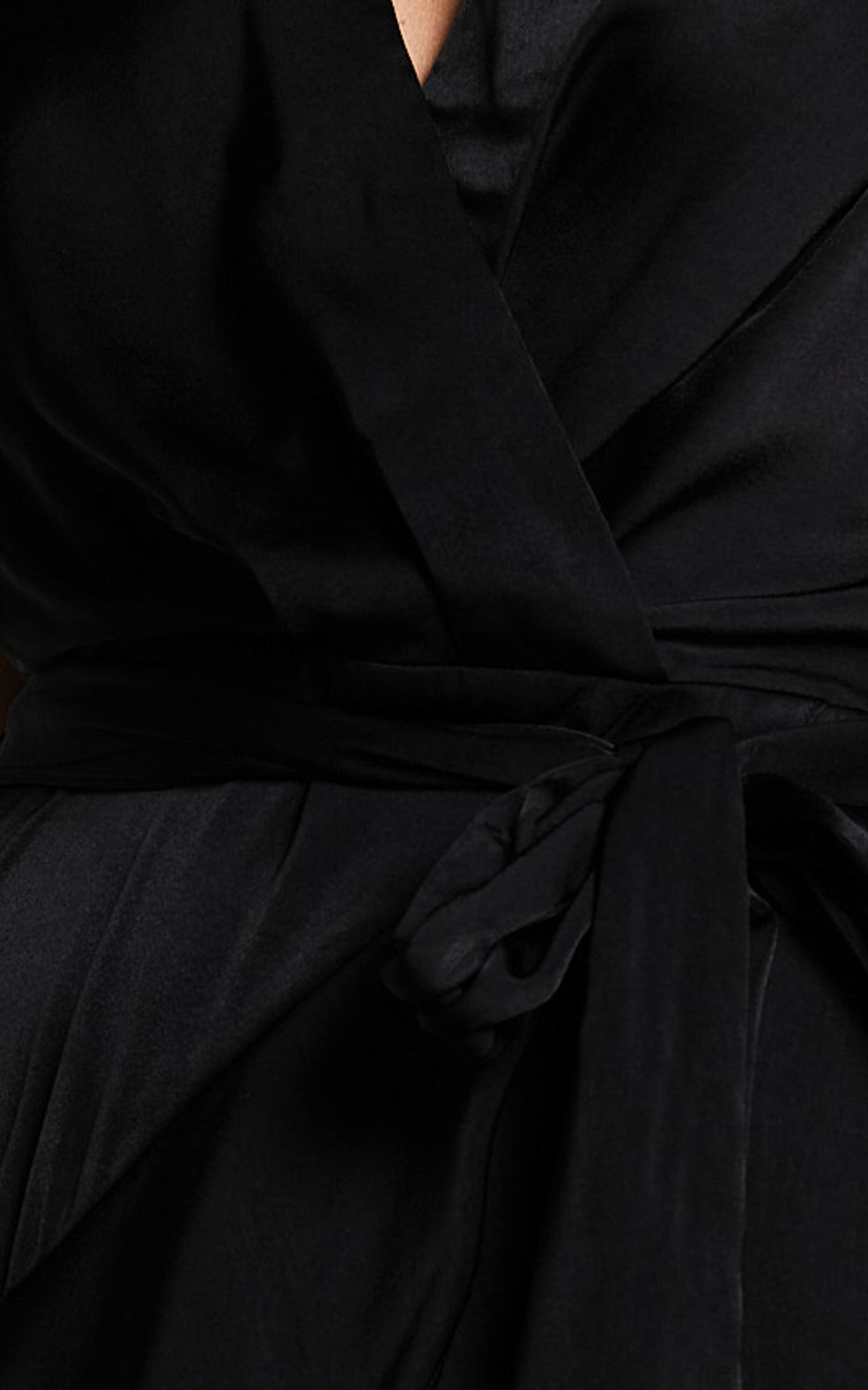 Glena Midi Dress - V Neck Short Flutter Sleeve Wrap in Black