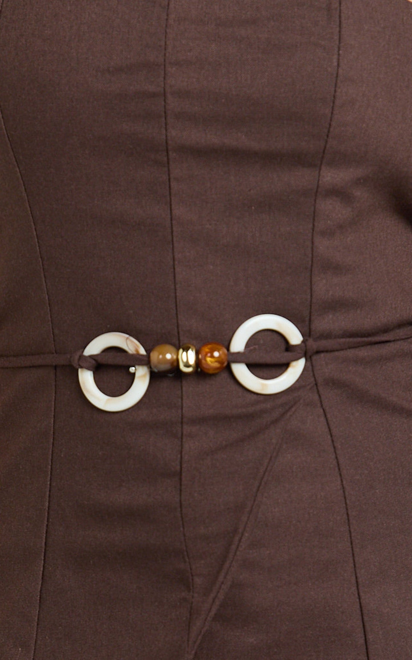 Goldie Top - Strapless Tie Waist Hardware Detail Top in Dark Chocolate