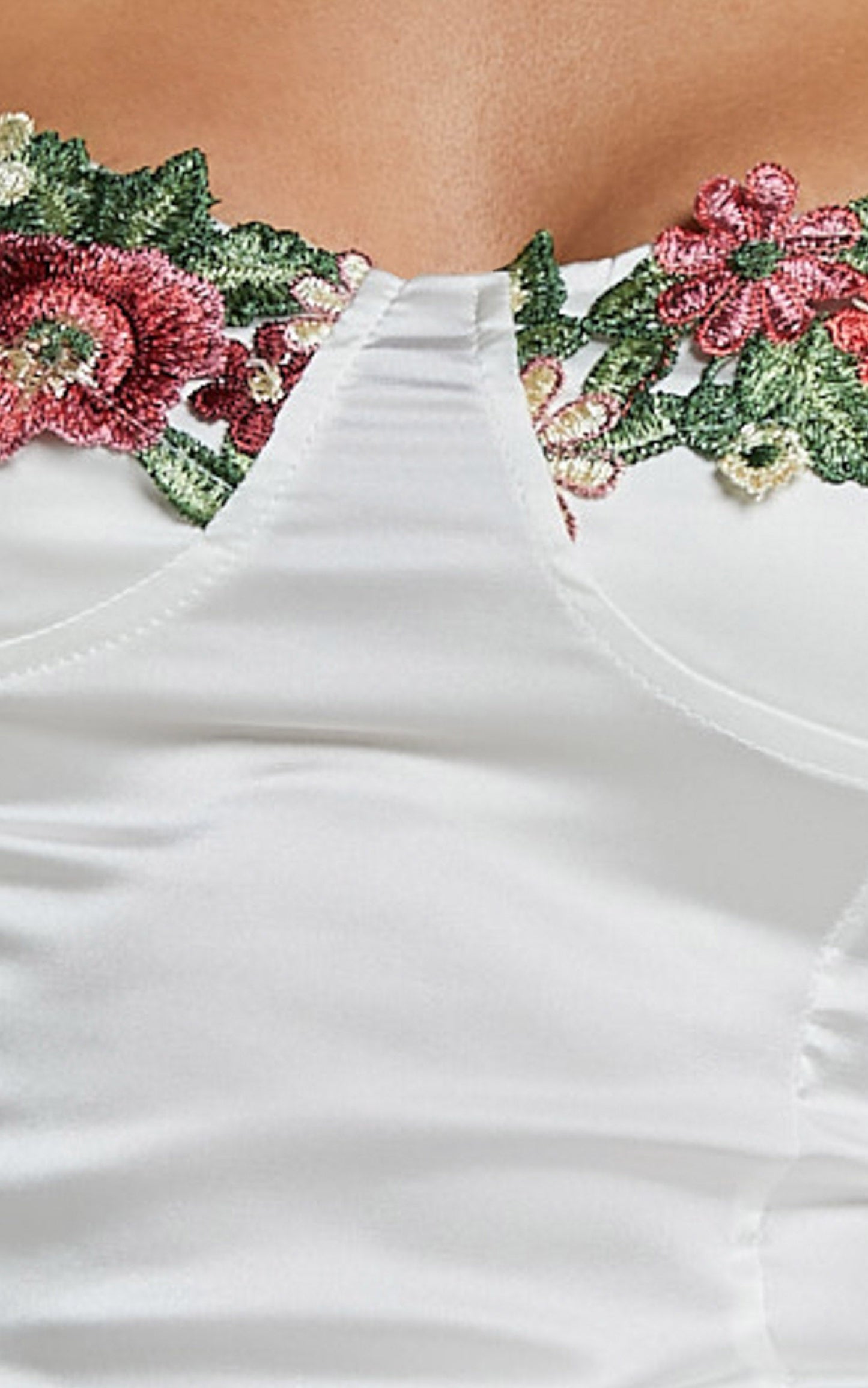 Harmony Top - Floral Detail Cup Bust Satin Crop Top in White