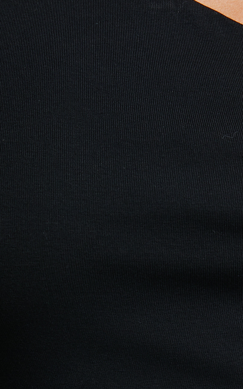 Henley Top - One Shoulder Cut Out Long Sleeve Top in Black