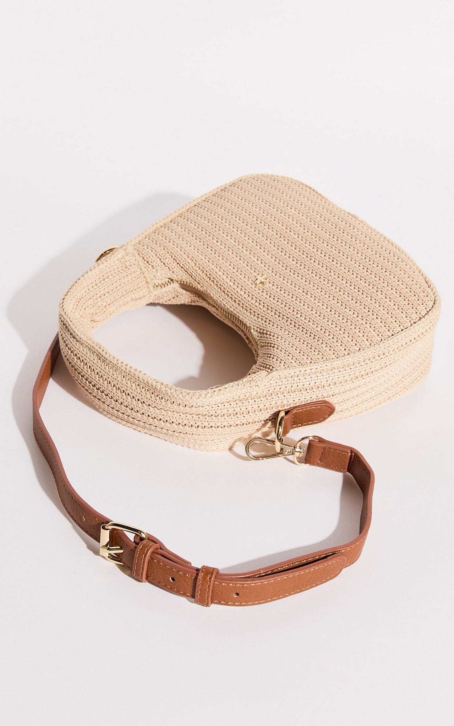 Indigo Shoulder Bag in Sand Faux Raffia
