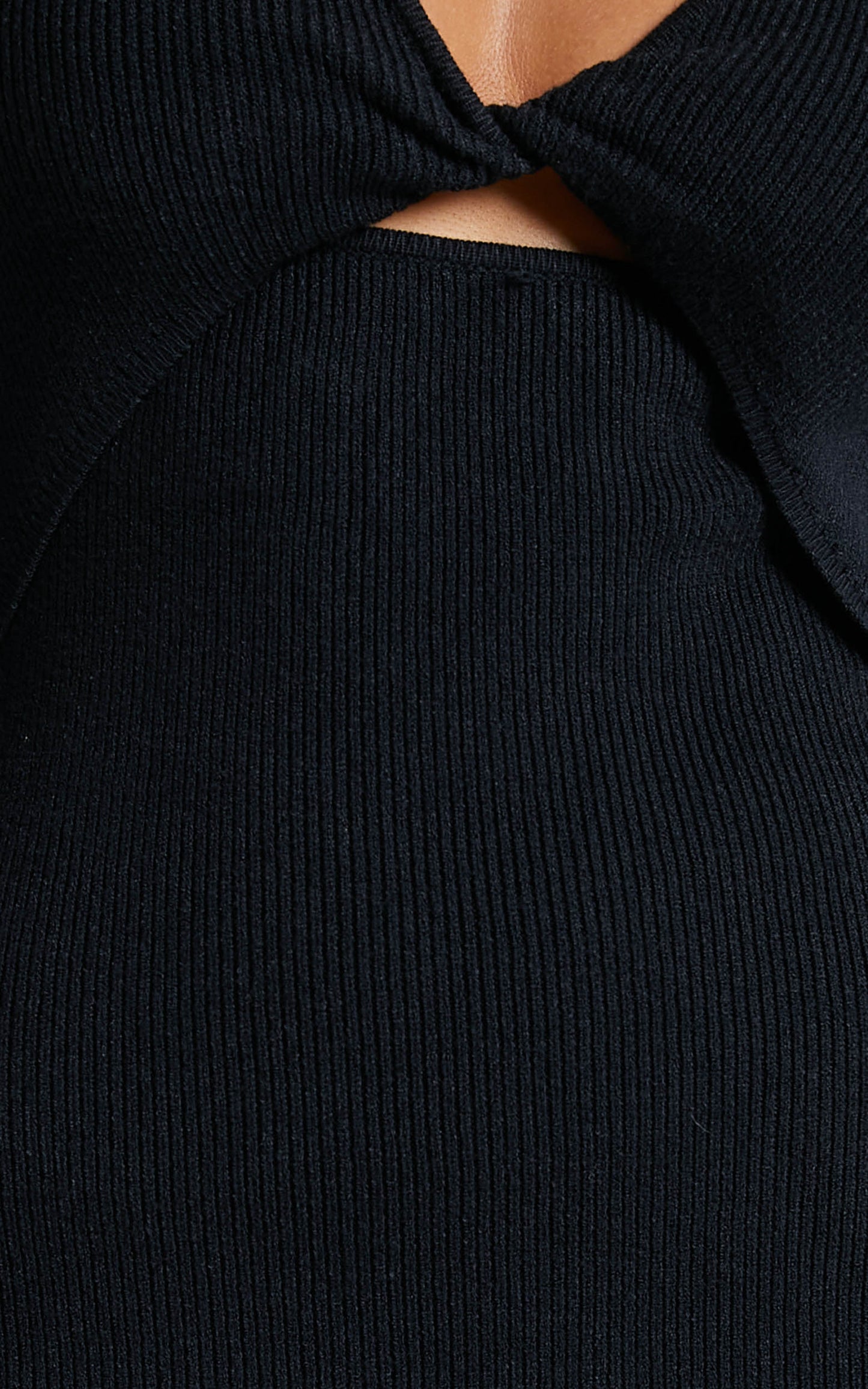 Irmia Twist Front Knit Midi Dress in Black