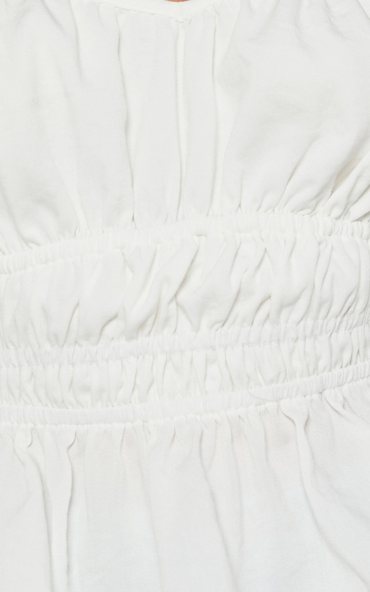 Isa Top - Long Sleeve Elastic Detail Ruched Waist Top in White