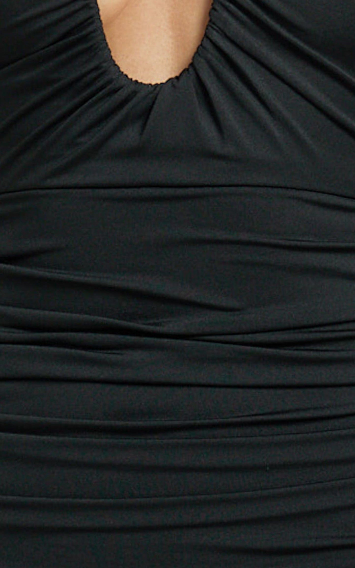 Isabelle Maxi Dress - Ruche Front Deep U Off Shoulder Fitted Dress in Black