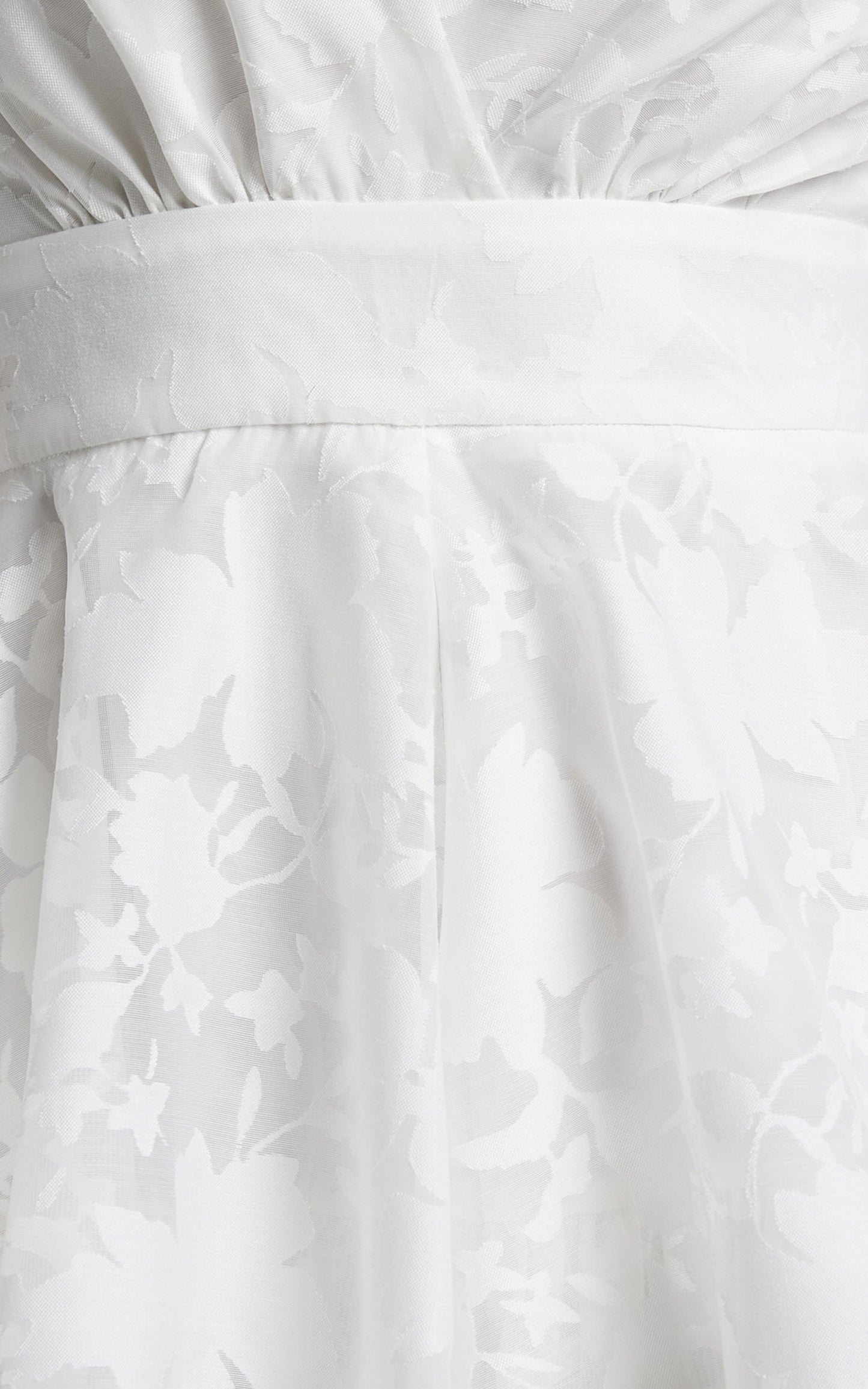 Jammae Playsuit - Long Sleeve Plunge Playsuit in White Burnt Out Floral