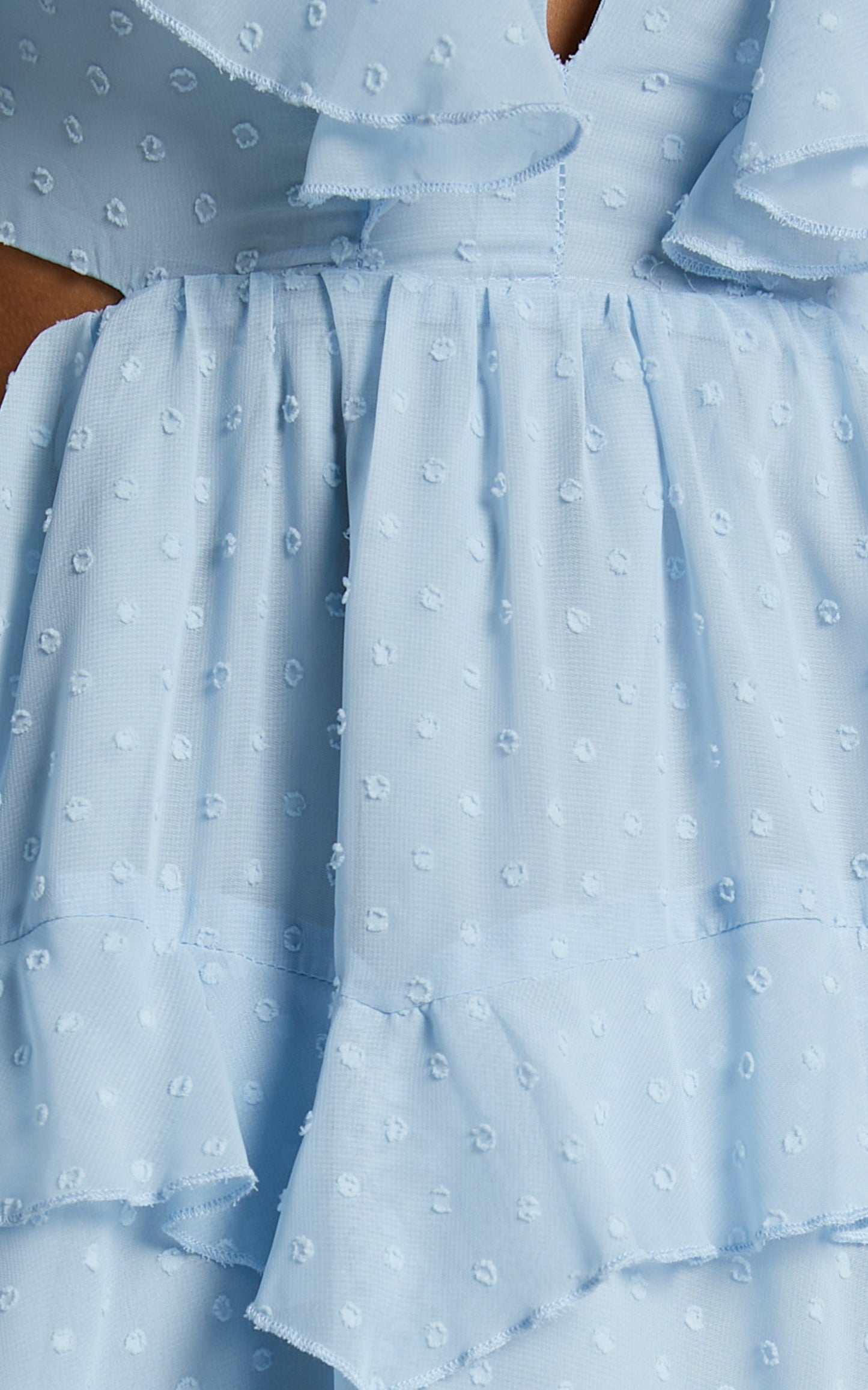 Jania Midi Dress - Cut Out Short Sleeve Plunge Neck Dress in Pale Blue