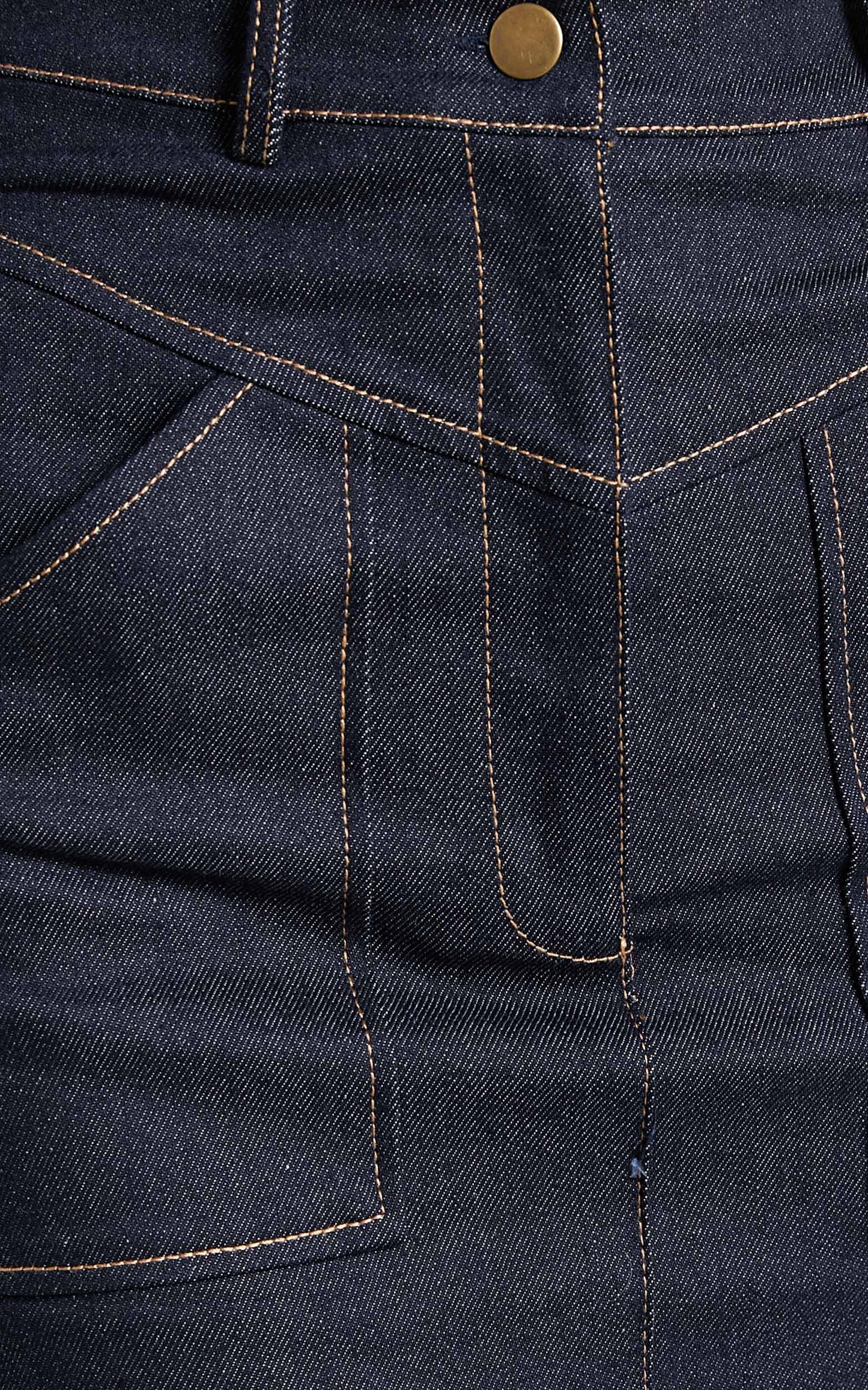 Jayeleh Denim Topstitched Mini Skirt in Indigo Wash