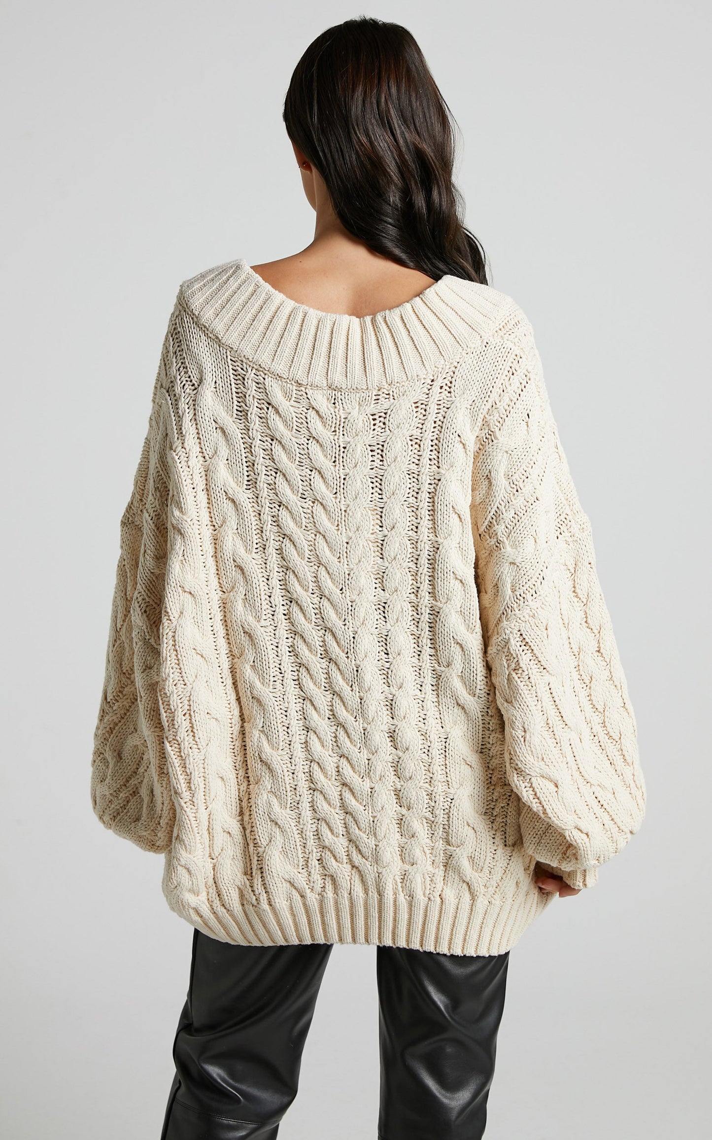 Jemima Jumper - V Neck Cable Knit Jumper in Cream