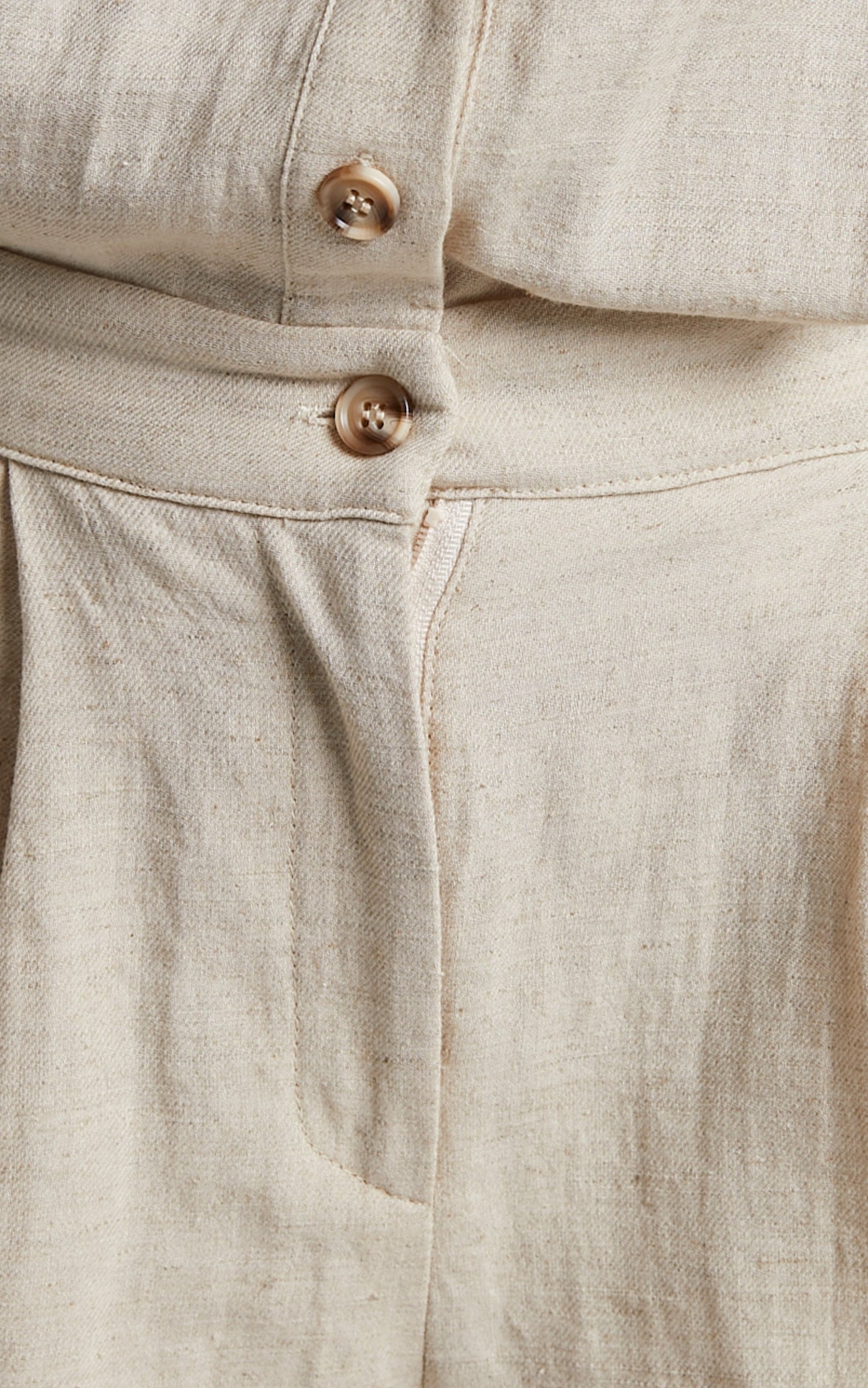 Jhaima Playsuit - Linen Look Collared Button Up Playsuit in Oatmeal