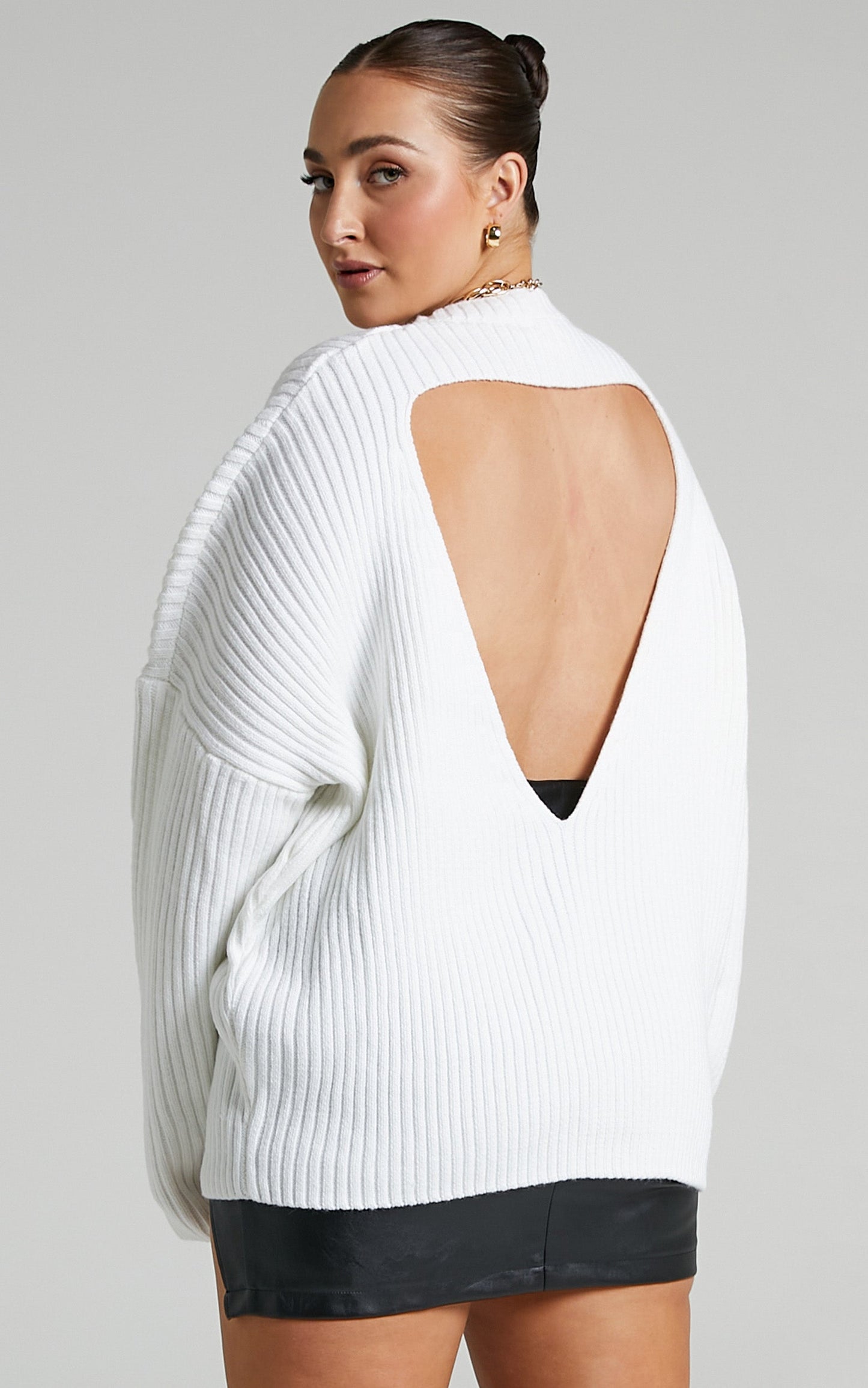 Julietta Jumper - Back Cut Out Knit Jumper in White