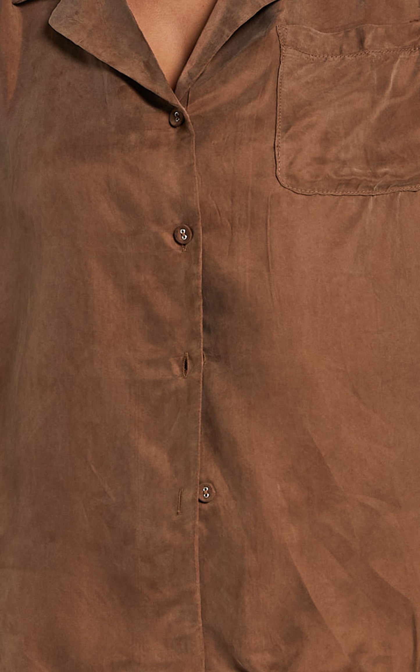 Kaya Shirt - Cupro Button Up Short Sleeve Shirt in Mocha
