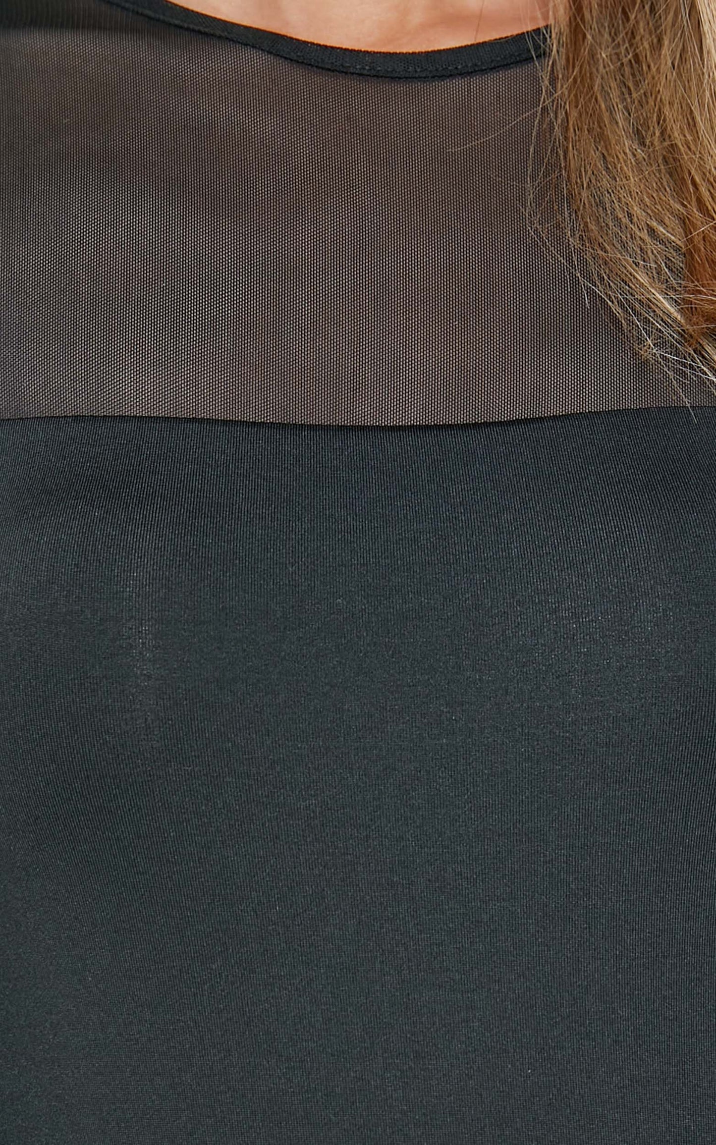 Kayden Bodysuit - Mesh Long Sleeve Scoop Neck in Black