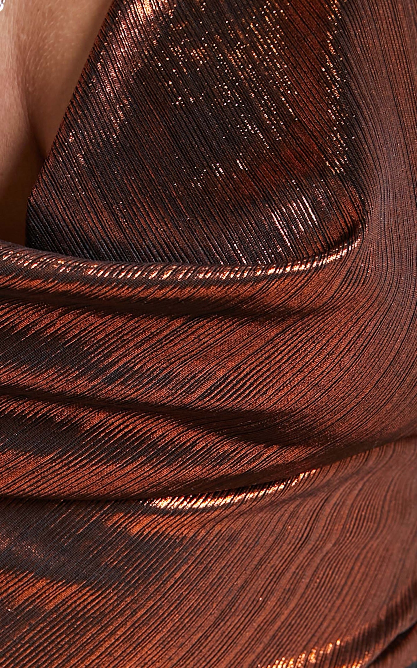 Kerstineth Top - Lame Cowl Neck Open Back Halter Top in Rust