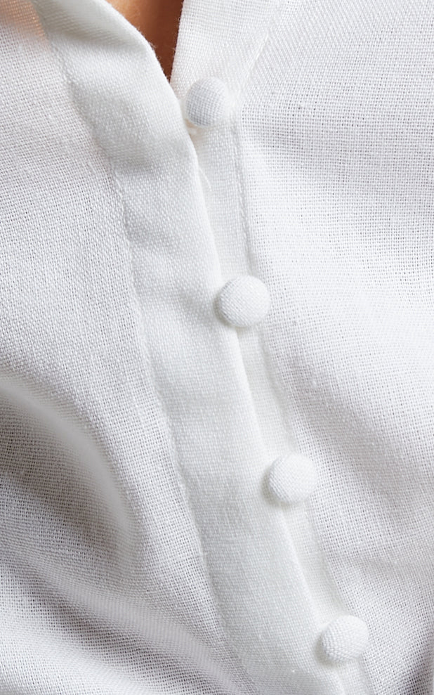 Kiva Blouse - Linen Long Sleeve Button Up Blouse in White