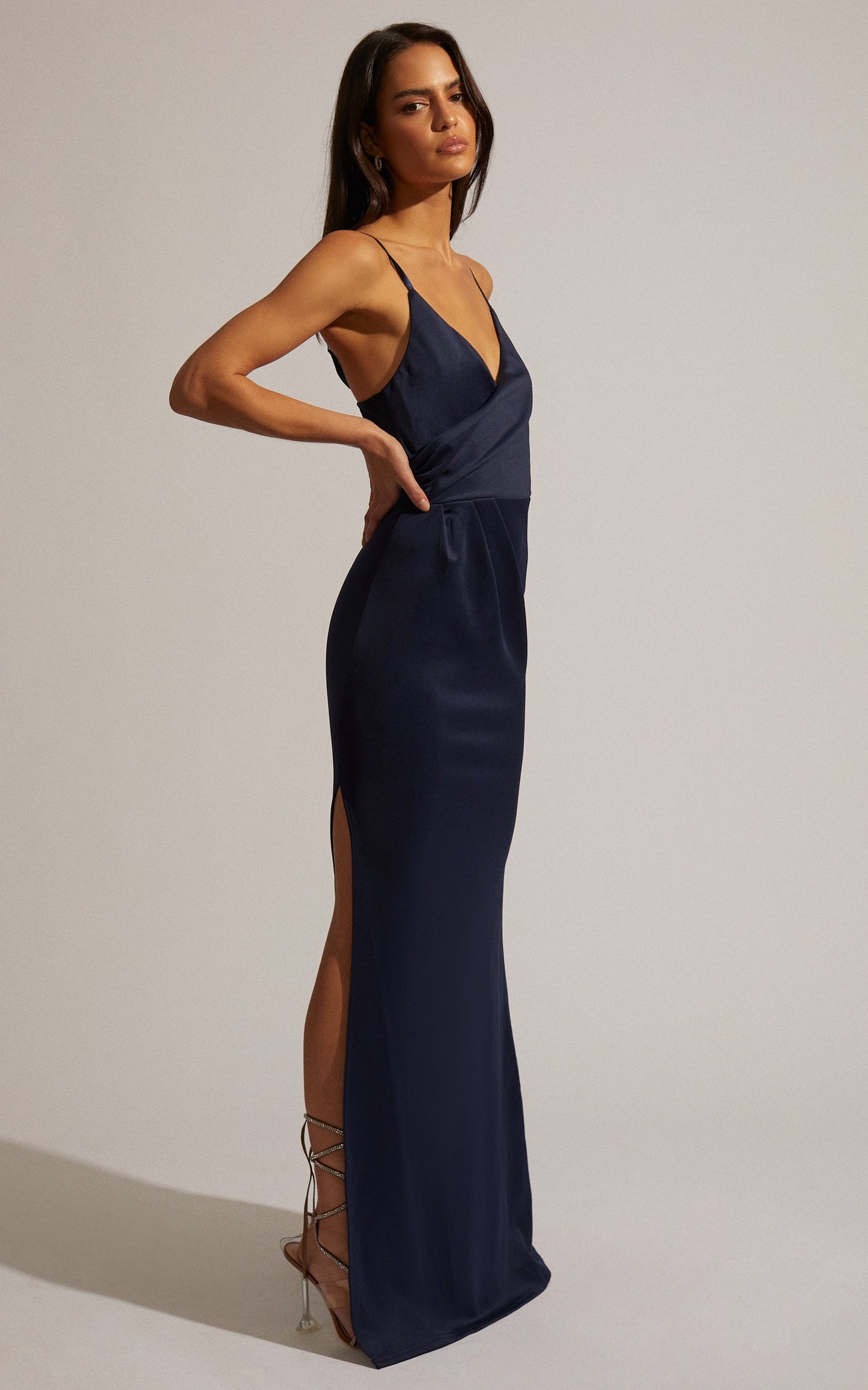 Linking Love maxi Dress - Plunge Neck Slip Dress in Navy