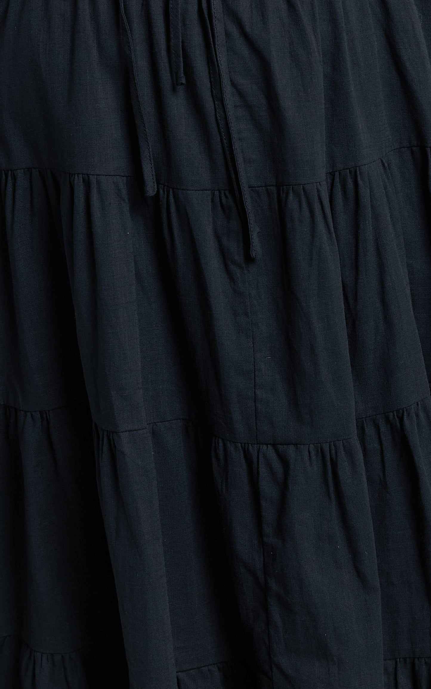 Landon Midi Dress - Deep V Neck Tiered Dress in Black