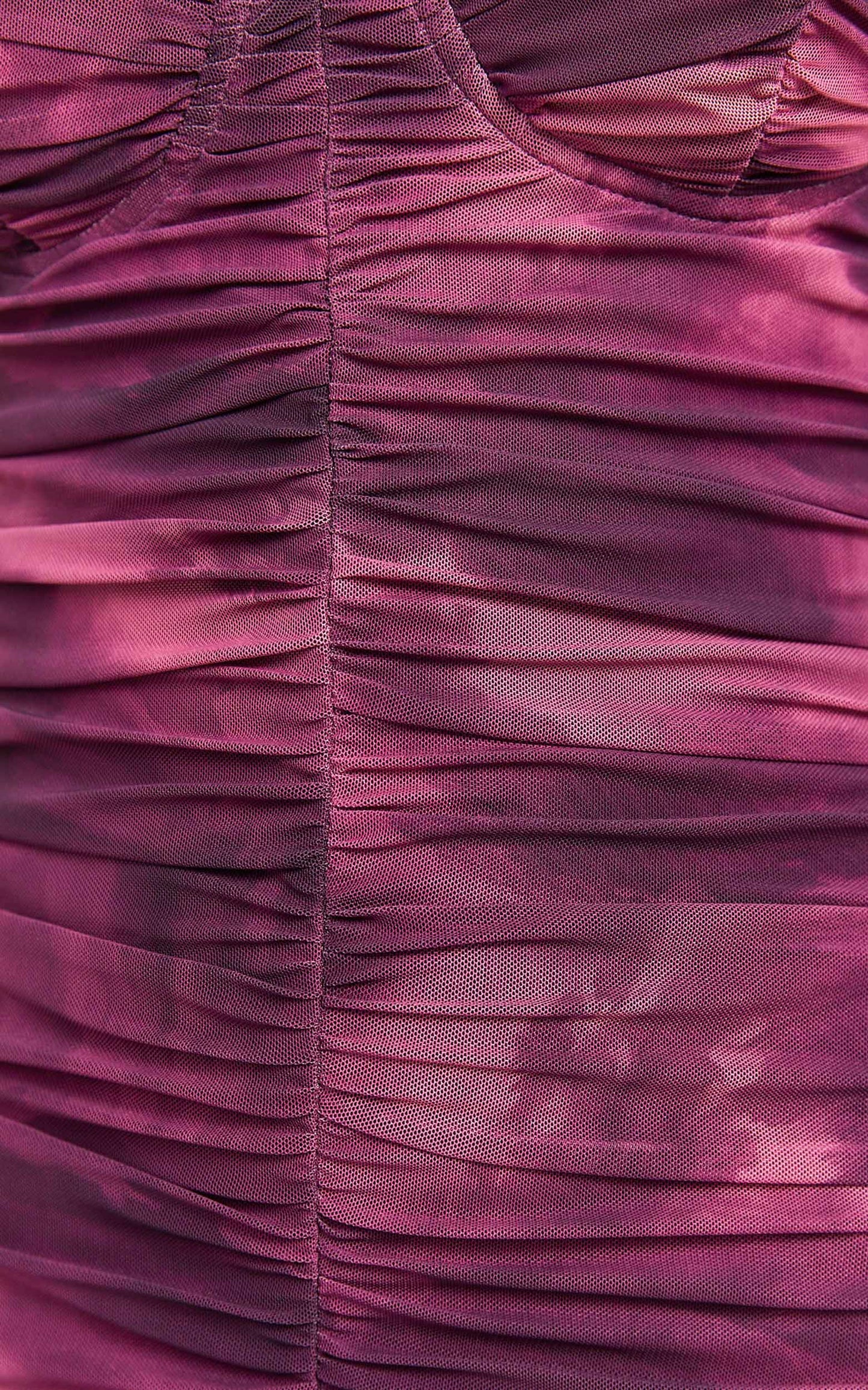Leanor Midi Dress - Mesh Ruched Bustier Bodycon Dress in Purple Fields