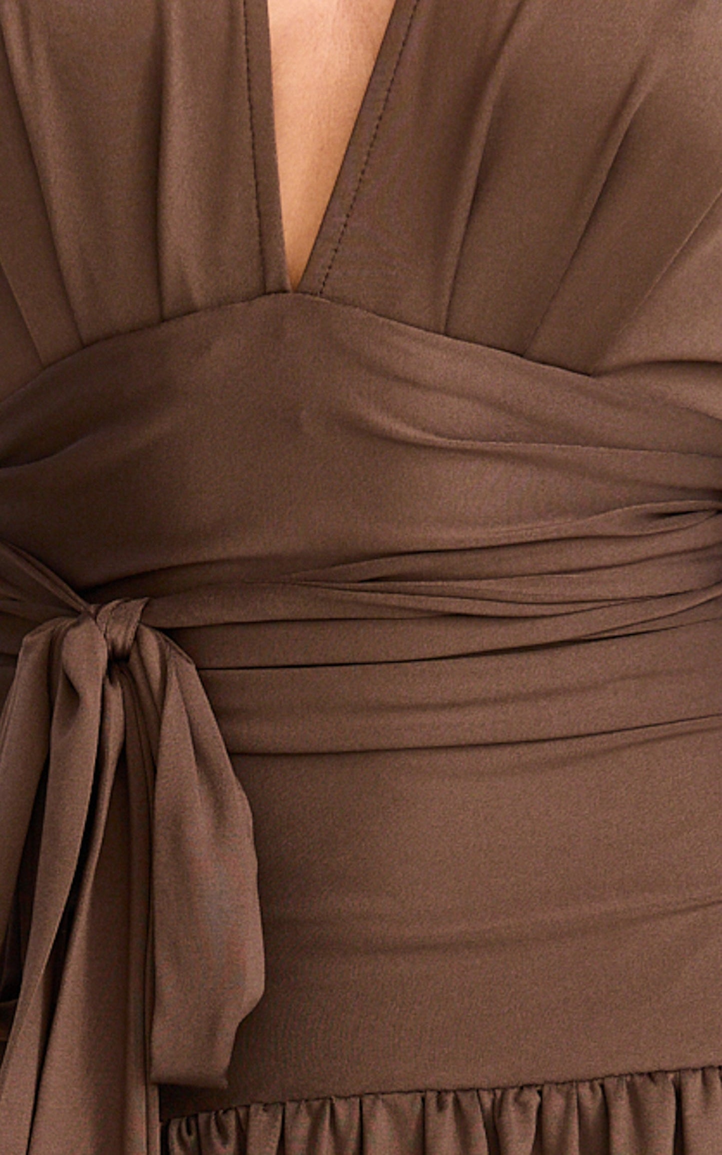 Liana Maxi Dress - Wide Sleeve Tie Waist Maxi Dress in Chocolate