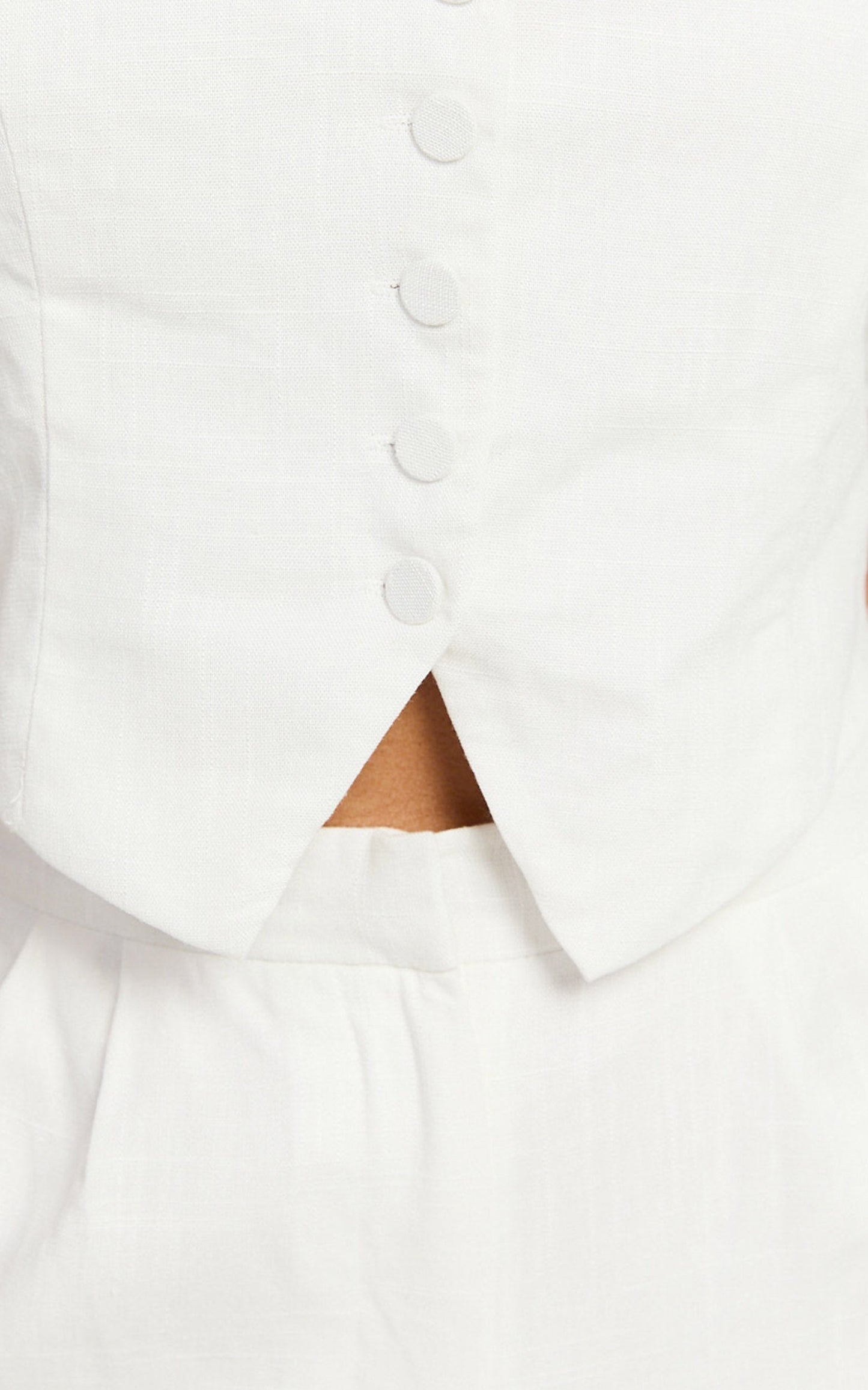 Linette Jumpsuit - Halter Neck Button Through Vest Tailored Wide Leg Jumpsuit in White