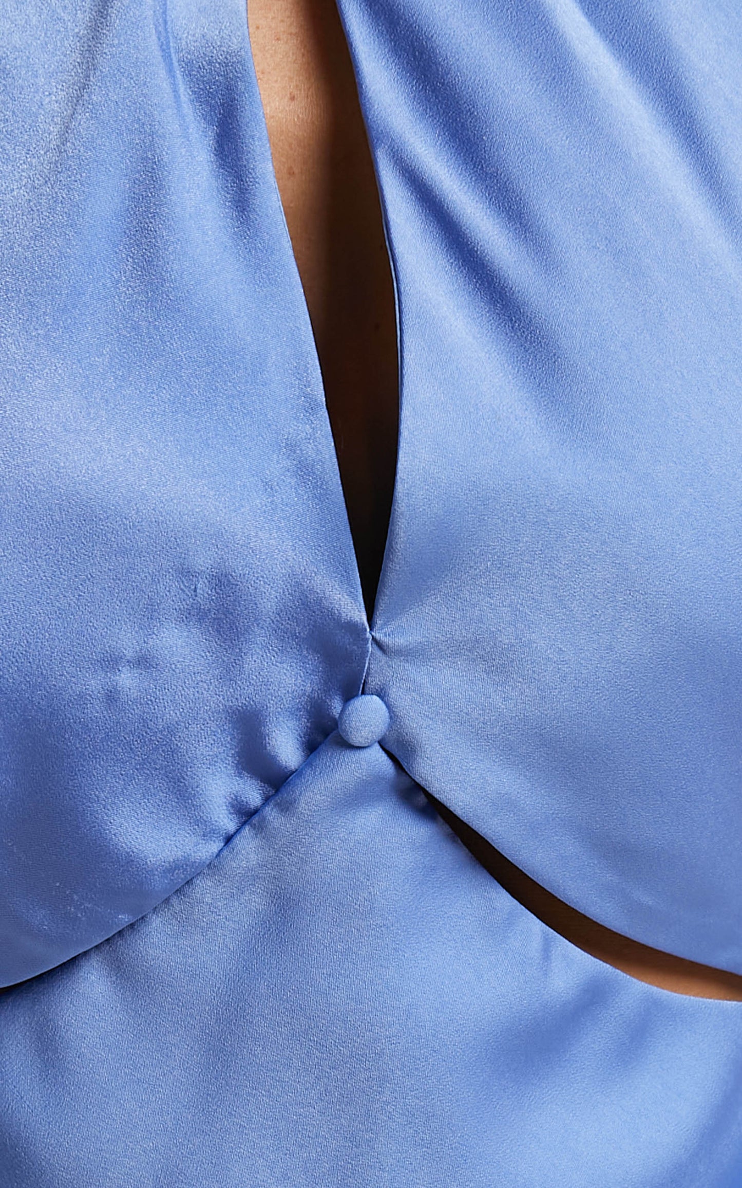 Linzeigh Cut Out Halter Top in Blue Satin