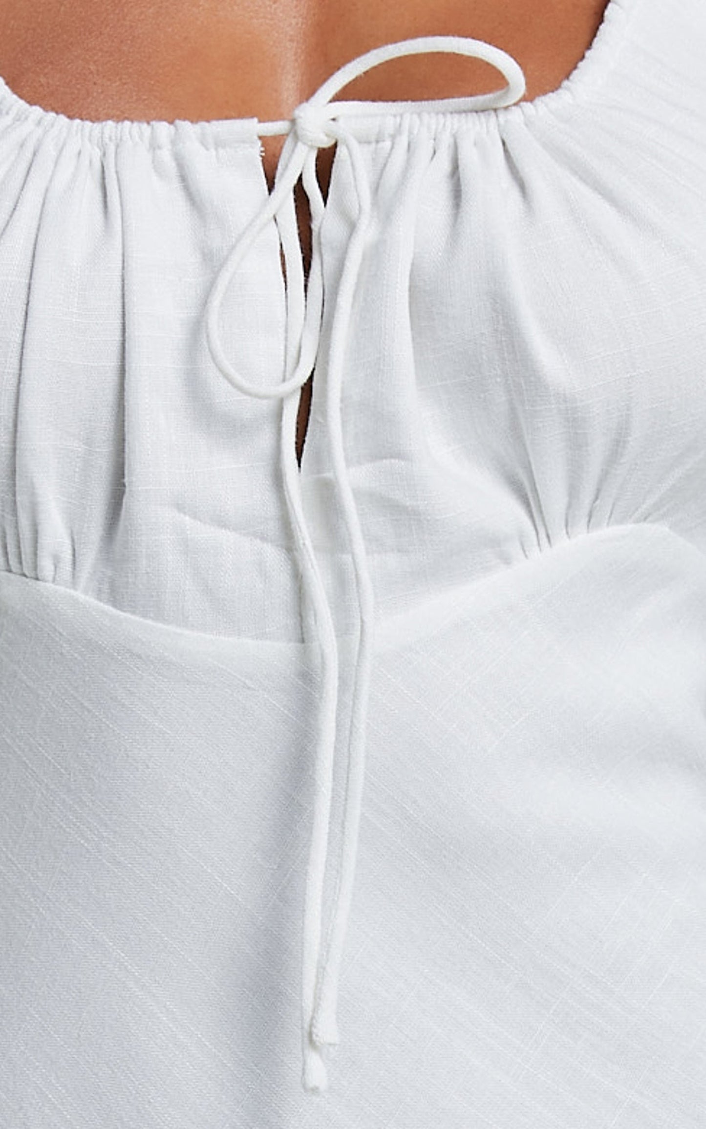 Lucas Midi Dress - Ruched Bust Linen Dress in White