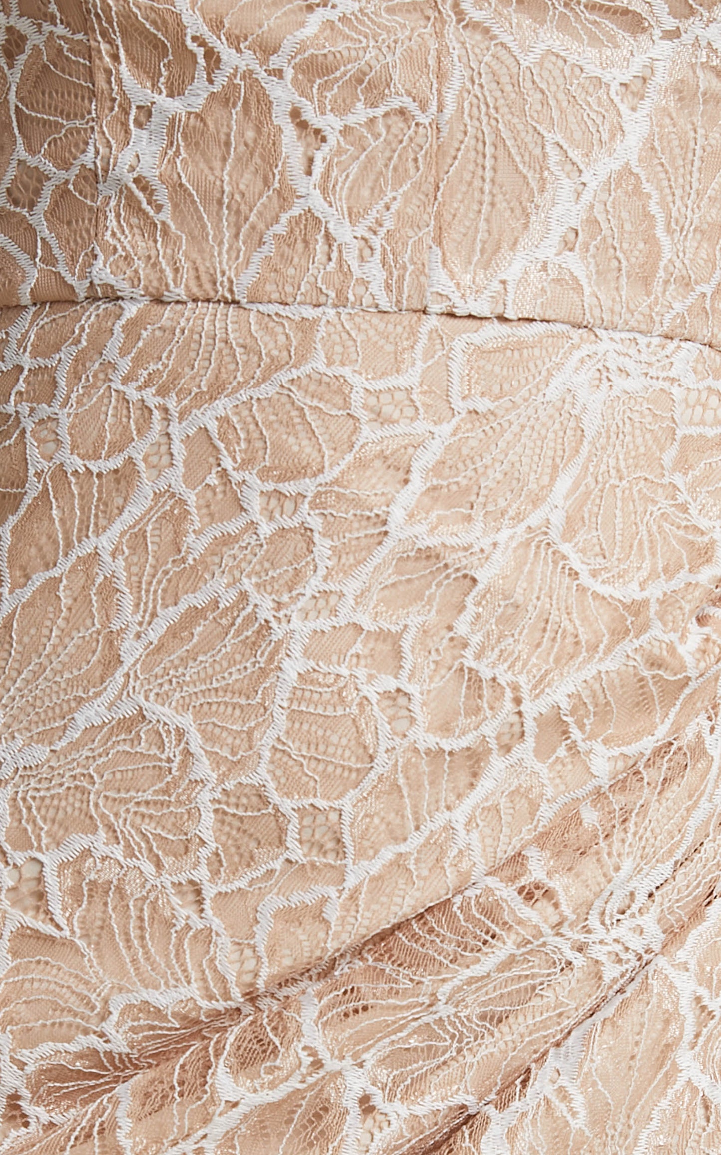 Lucinda Midi Dress - Strapless High Split Dress in Beige and White Lace