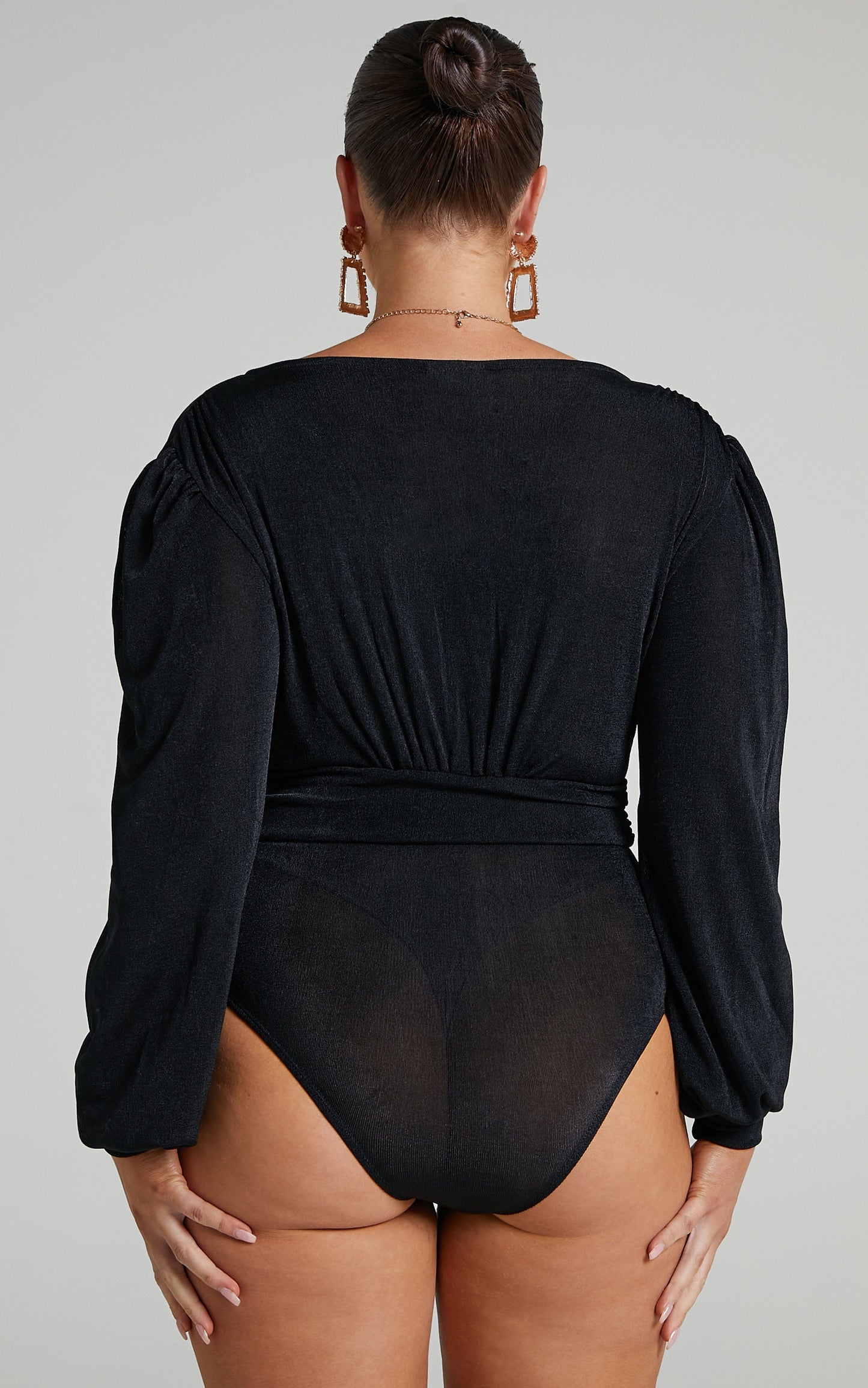 Lueiza Bodysuit - V-Neck with Balloon Sleeve Bodysuit in Black