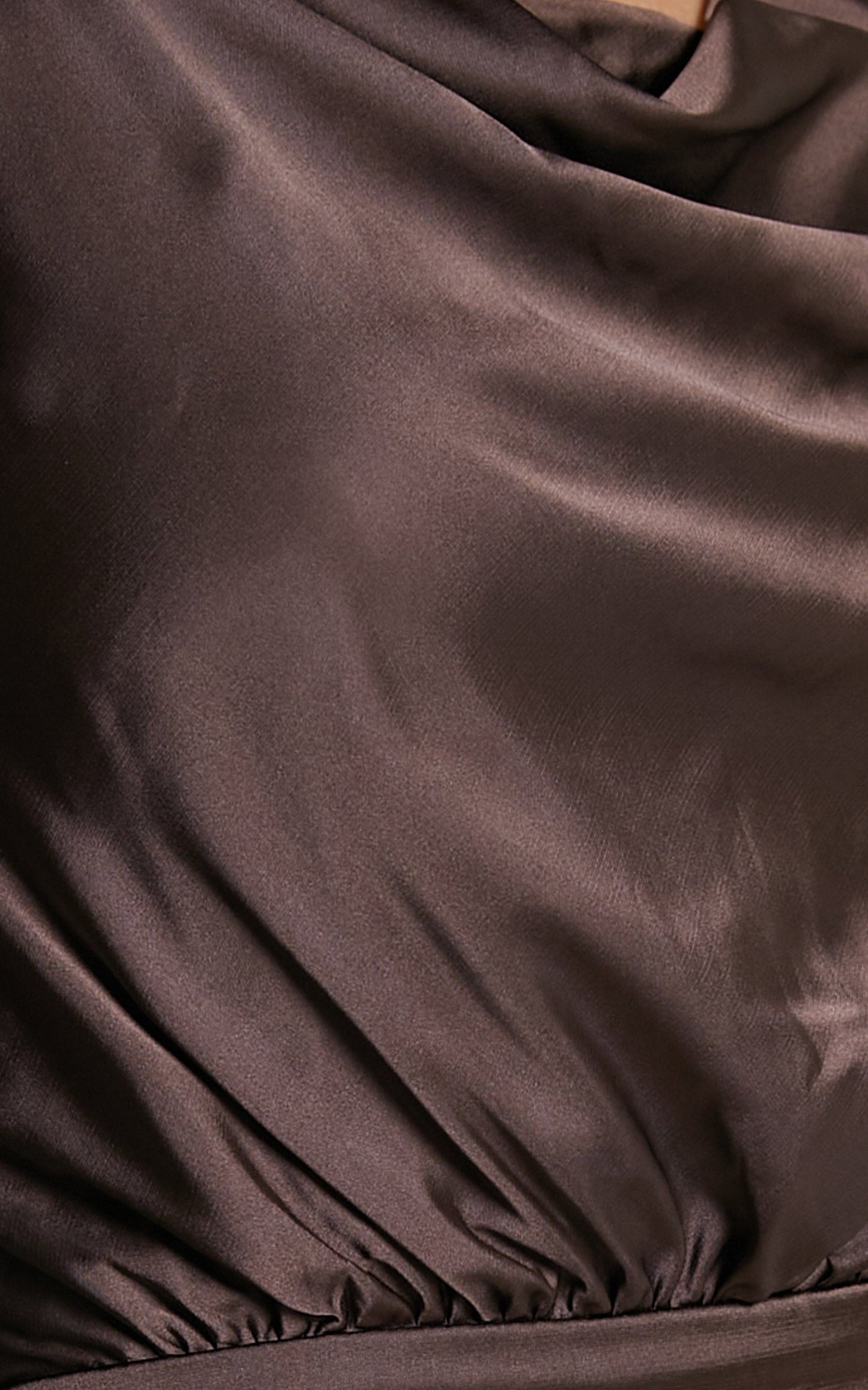 Lupe Mini Dress - Cowl Neck Satin Dress in Chocolate Satin