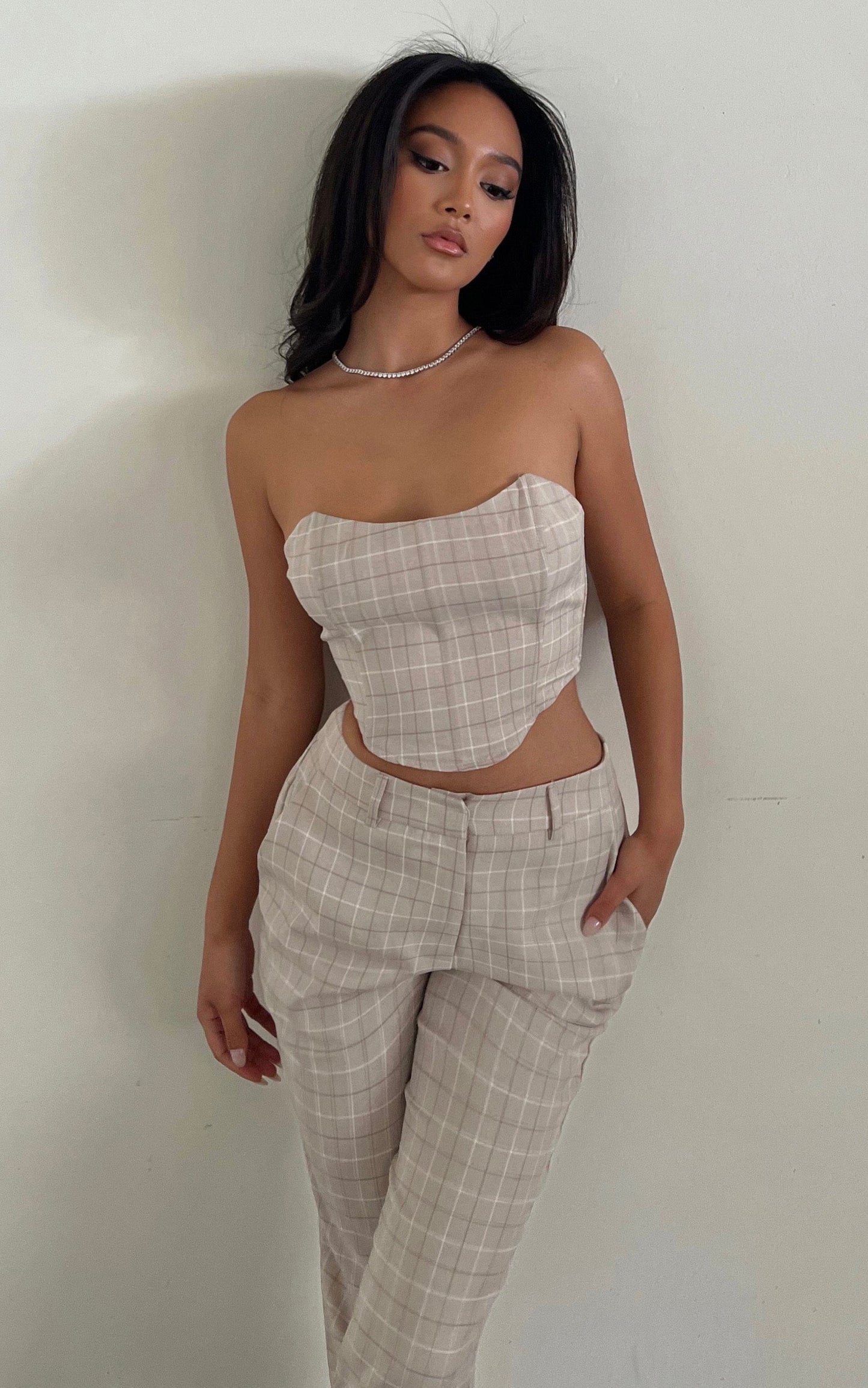 Maddiline Strapless Corset in Sand Check