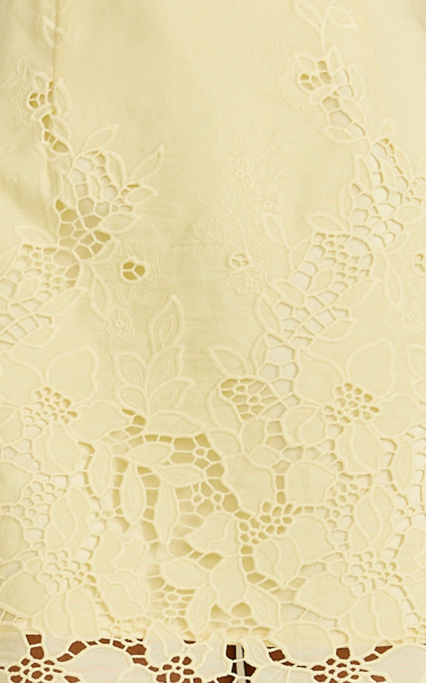 Maisie Mini Dress - Broderie Cut Out Border Hem Dress in Lemon